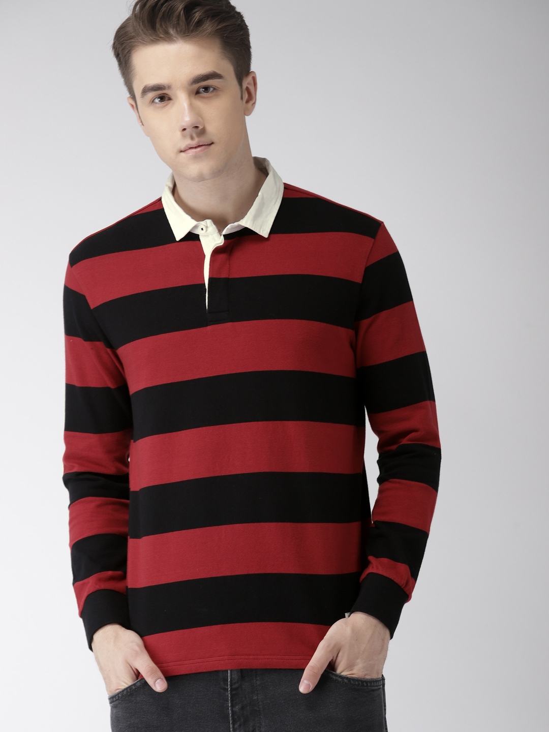 red and black striped shirt mens
