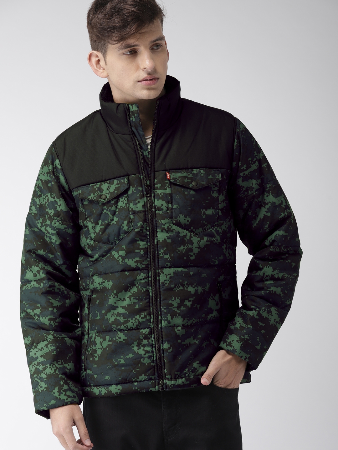 Buy Levis Men Black & Green Printed Puffer Jacket - Jackets for Men 6840898  | Myntra