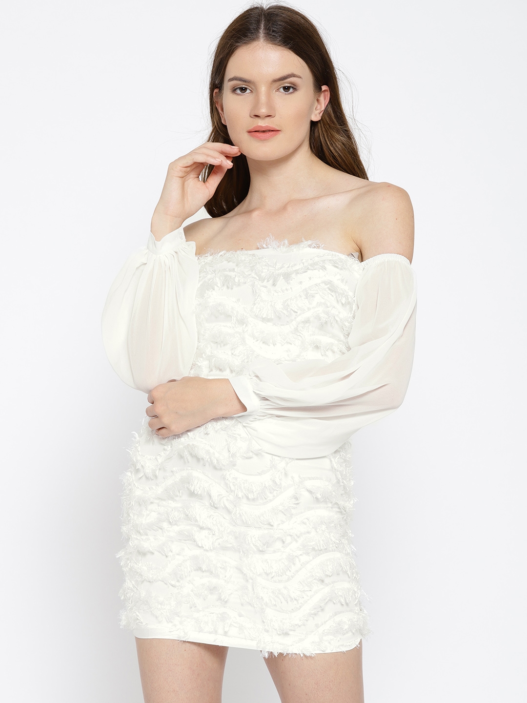 White Faux Fur Bodycon Dress - Dresses ...