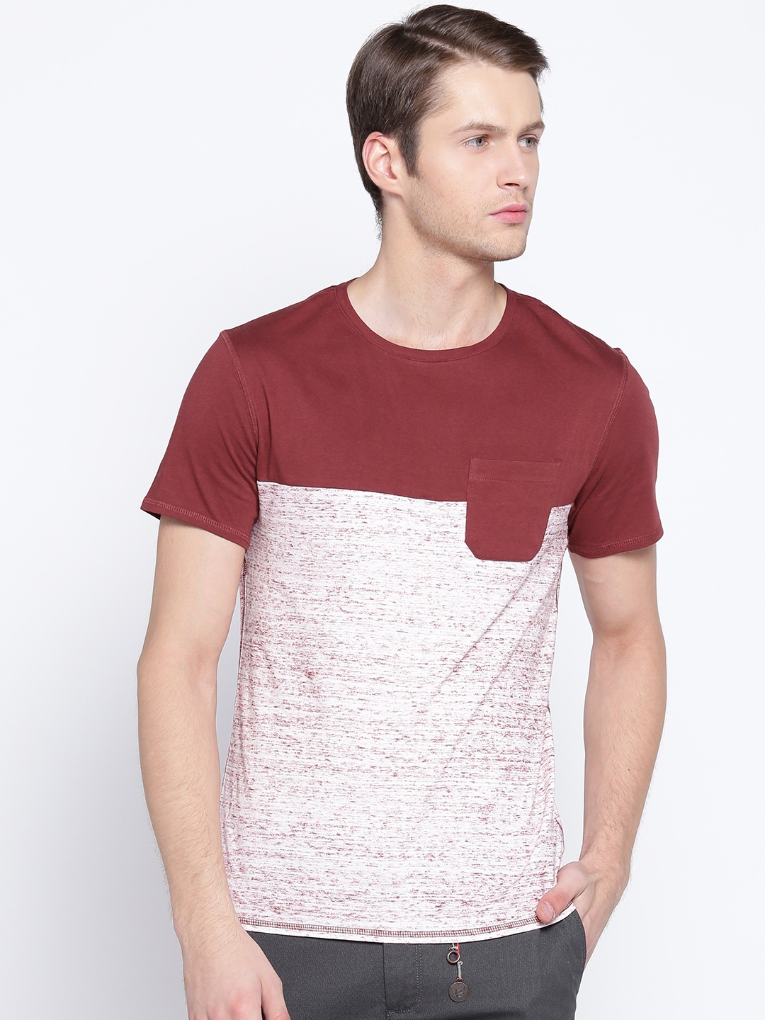 maroon off white shirt