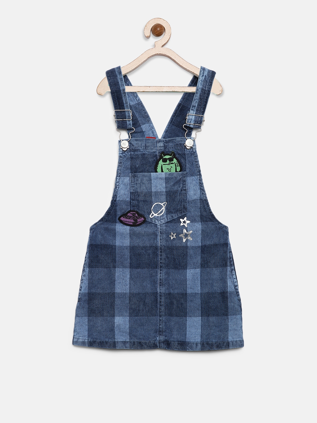 blue check pinafore dress