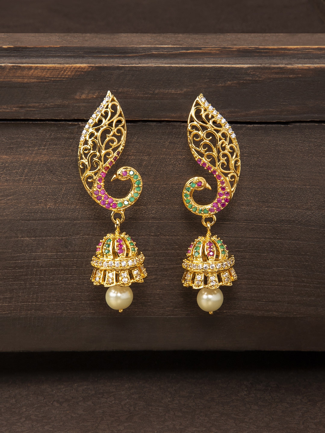 Peacock shaped gold on sale earrings