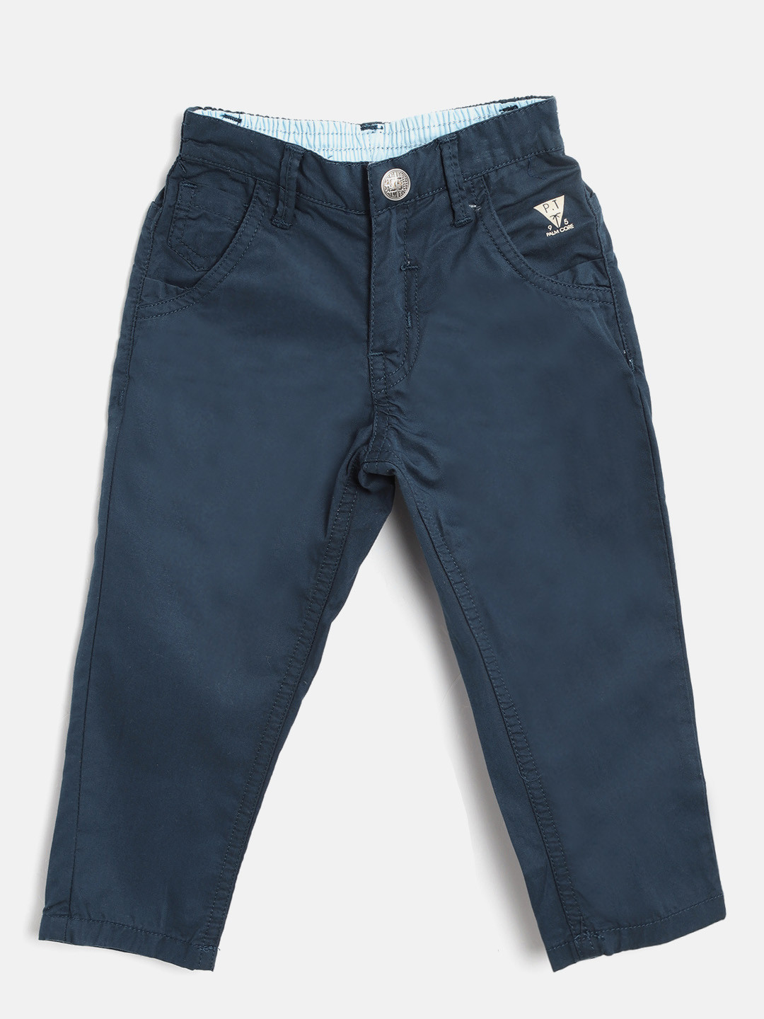 Palm Tree Boys Navy Blue Regular Fit Solid Trousers