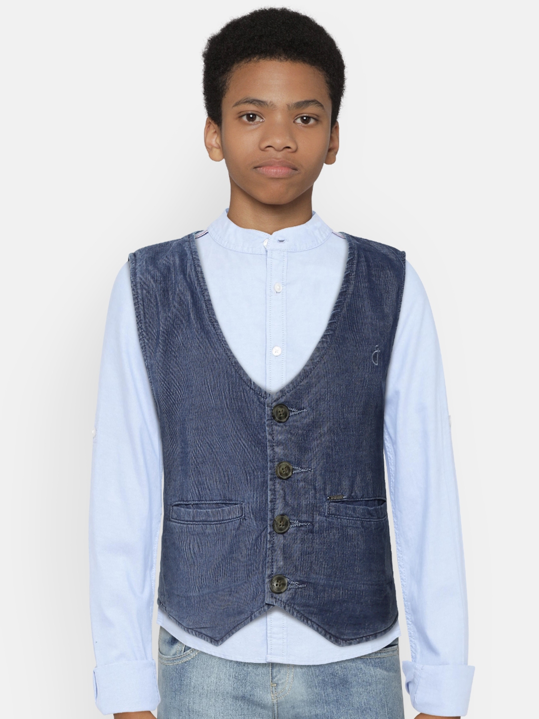 Buy Gini And Jony Boys Blue Solid Corduroy Waistcoat Waistcoat