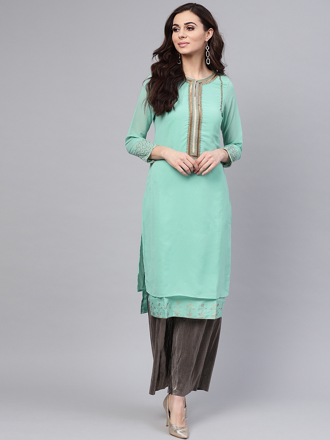 Get Wallpaper Buy Wishful By W Women Sea Green Embellished Layered Straight For iPhone Free