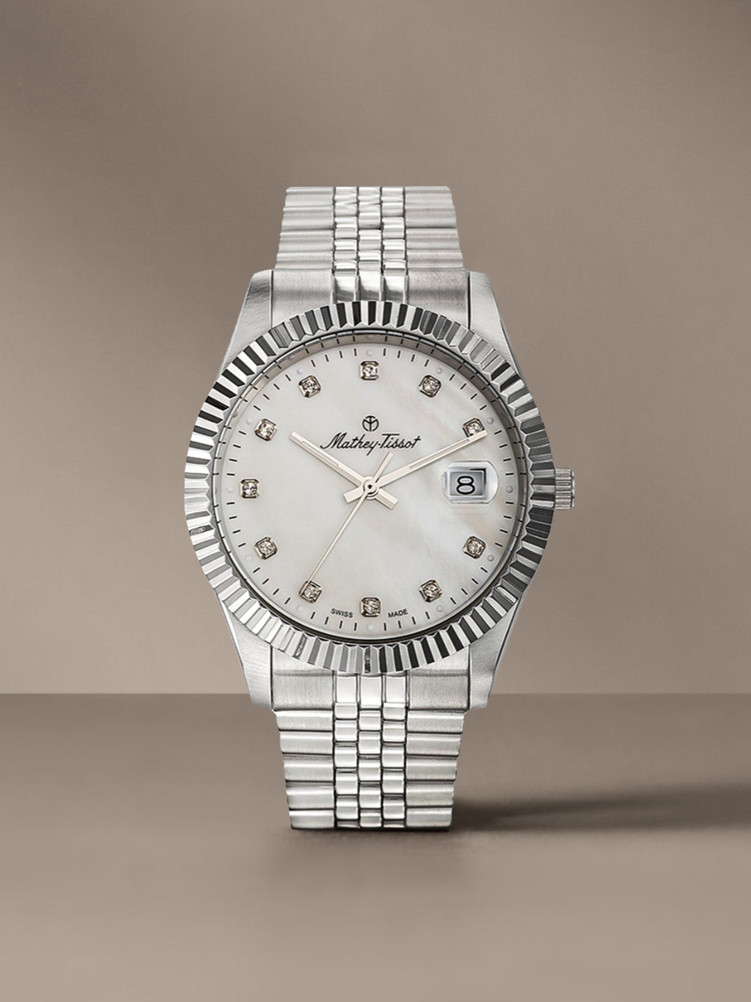 Buy Mathey Tissot Swiss Made Men Rolly II Crystal Mother Of Pearl