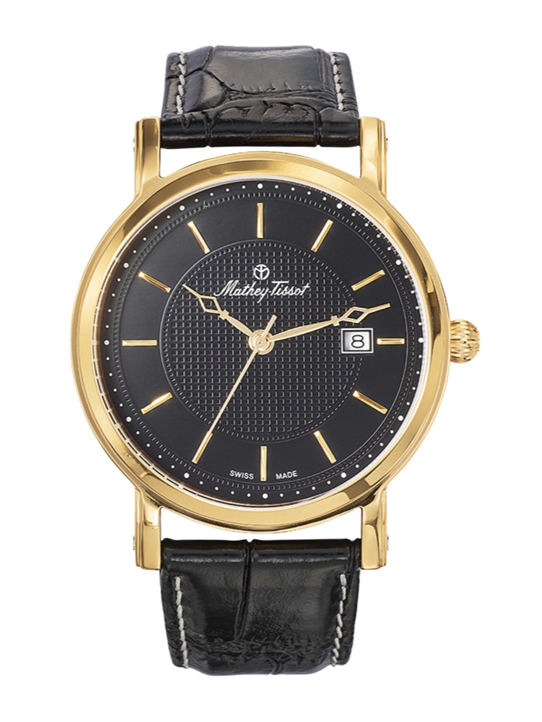 Buy Mathey Tissot Men Black Brass Dial Black Leather Straps