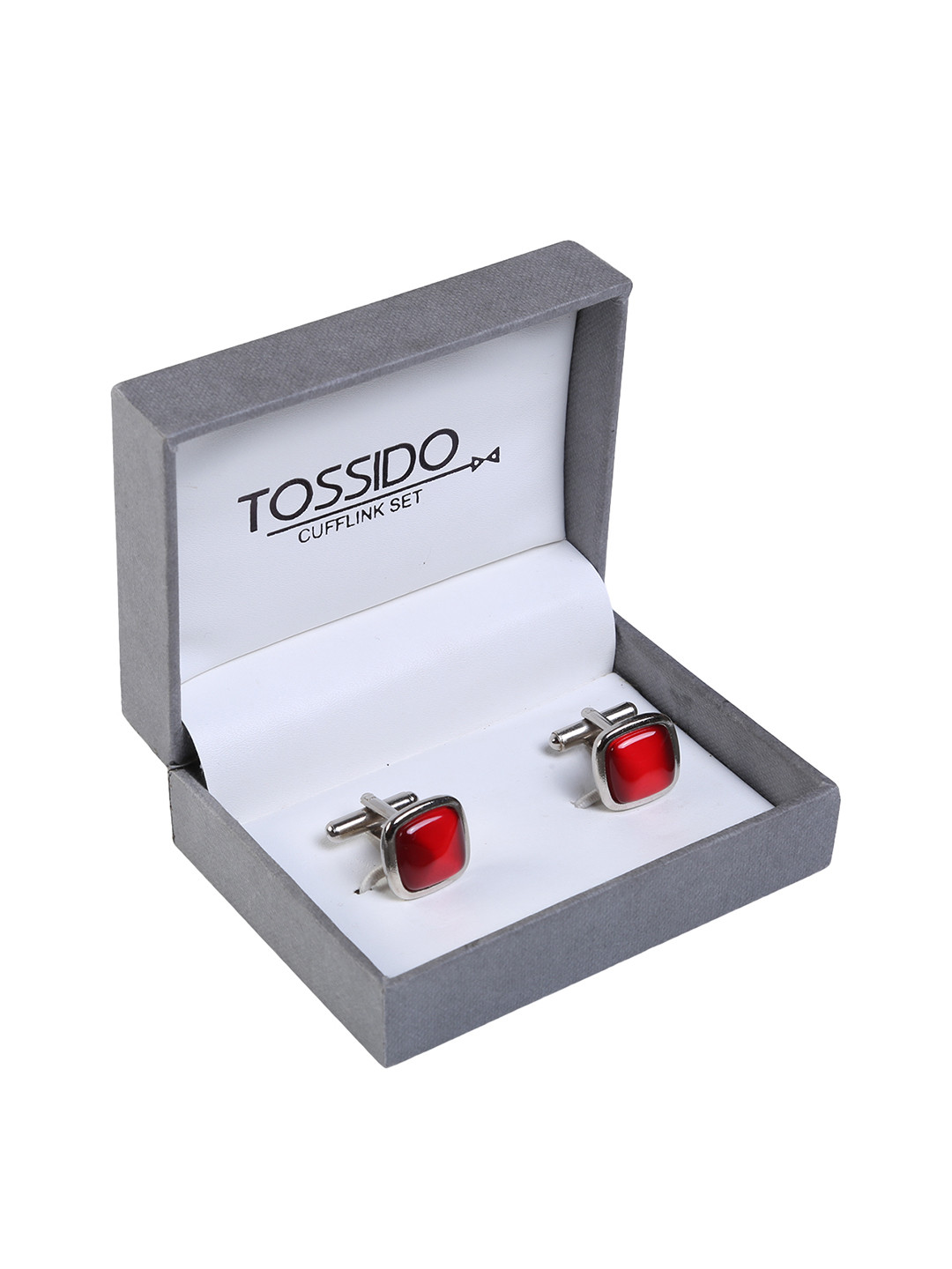 Tossido Red Silver Embellished Square Cufflinks