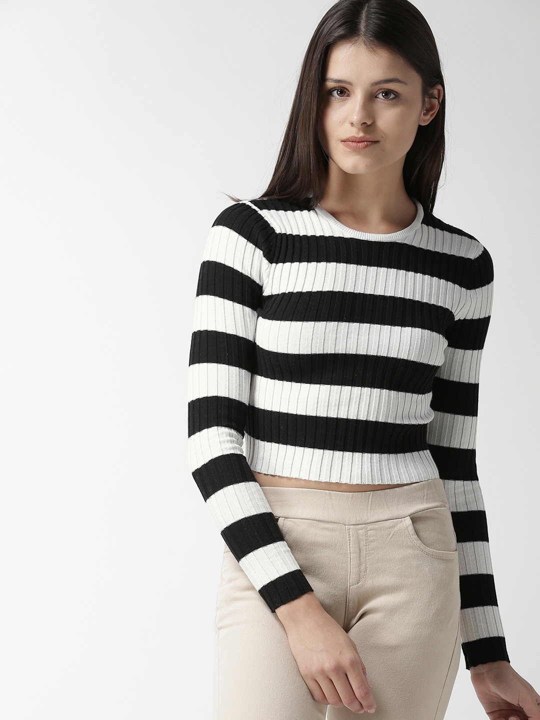 white sweater with black stripes