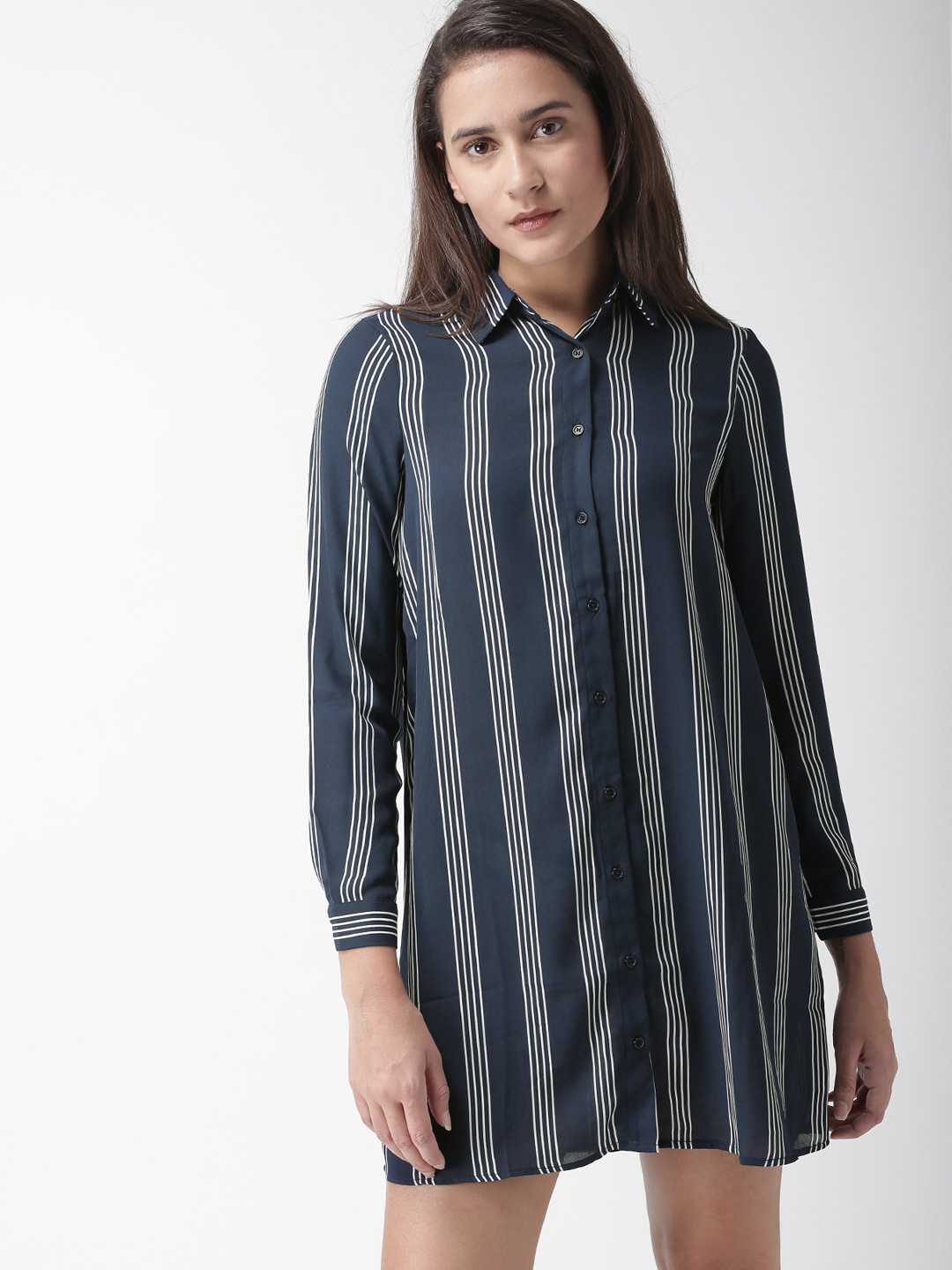 navy striped shirt dress