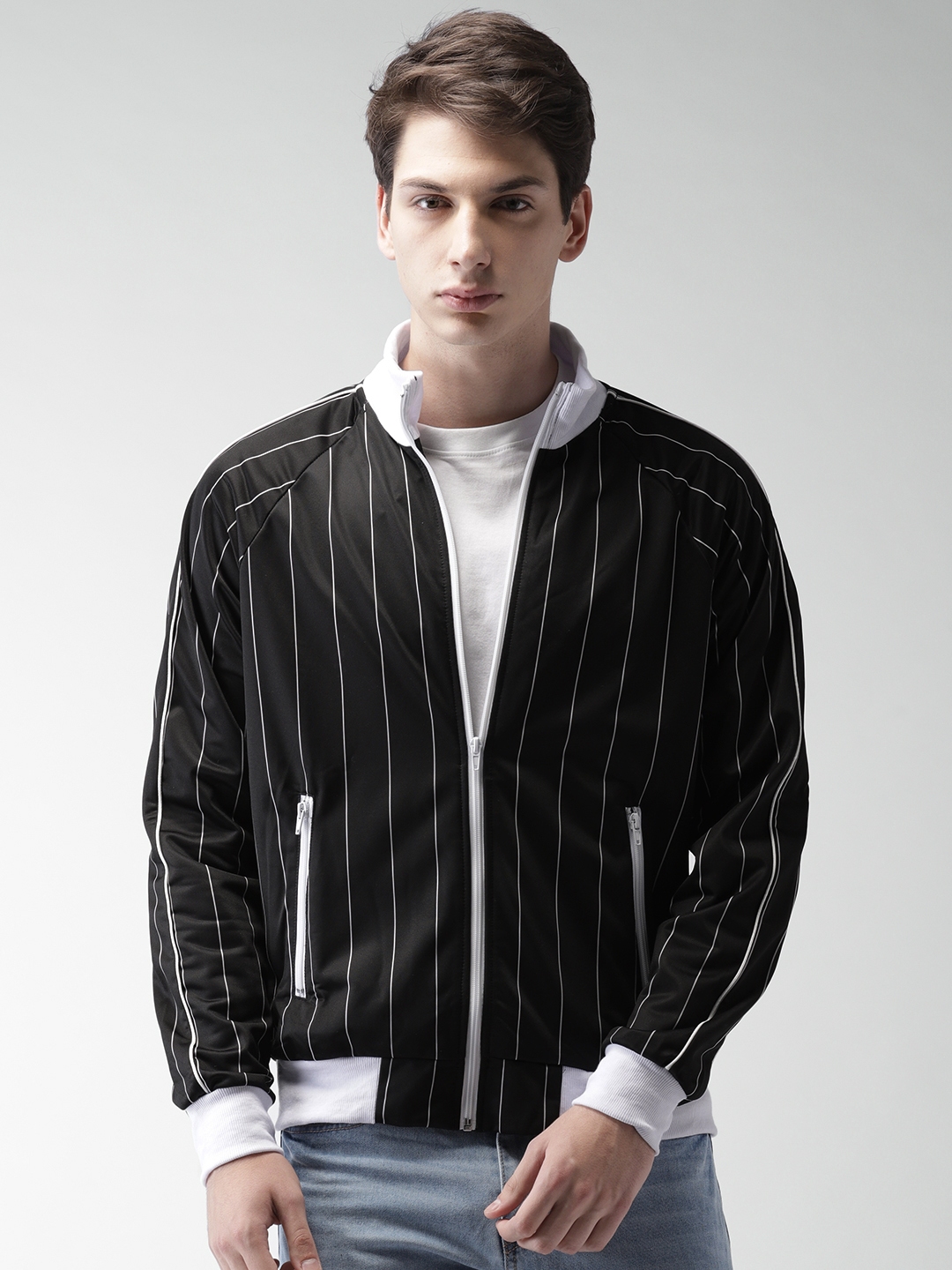 Black and white outlet striped bomber jacket