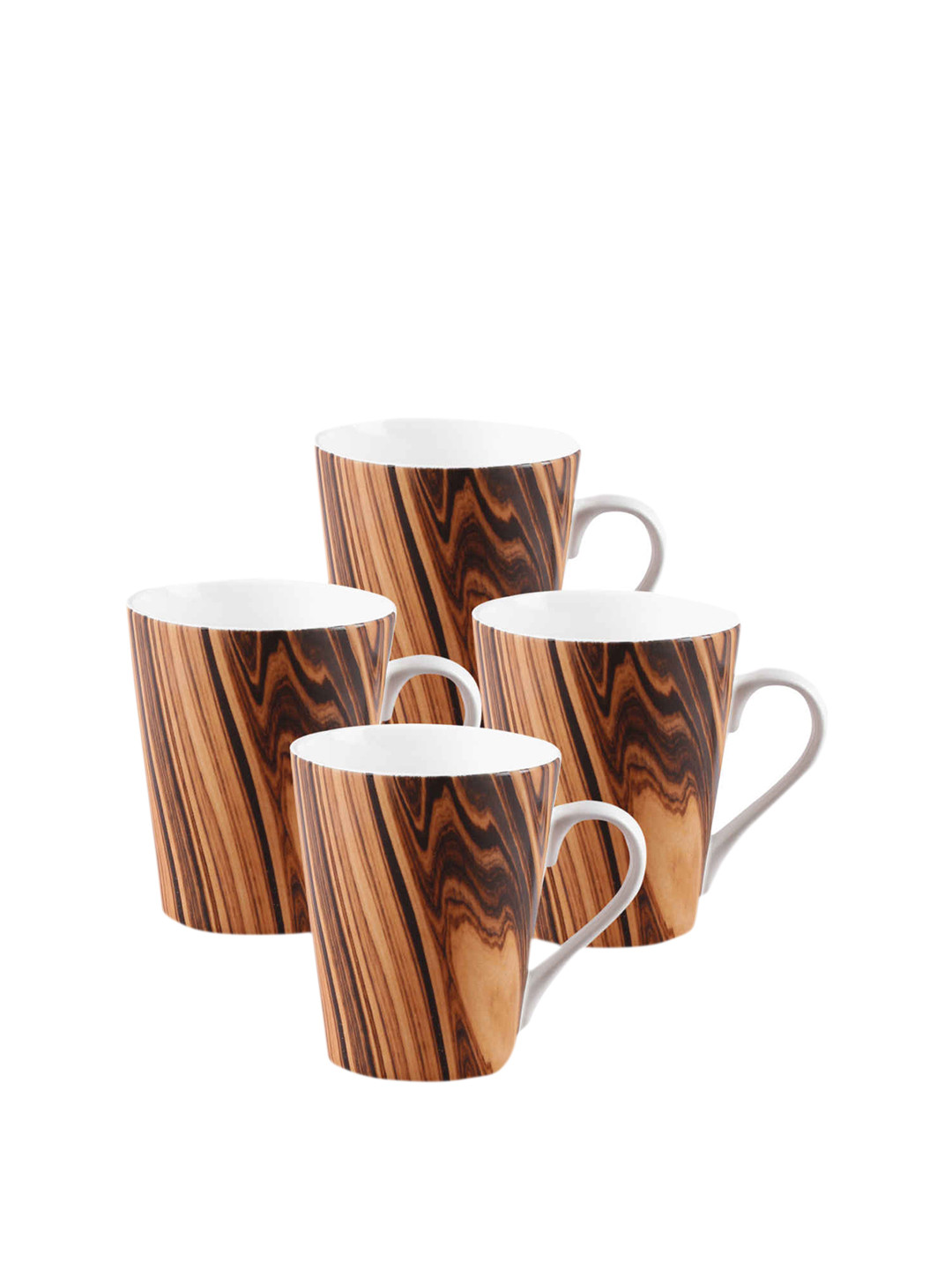 CLAY CRAFT Pastel Camel Brown Abstract Bone China Handmade 4 Piece Cups-350ml