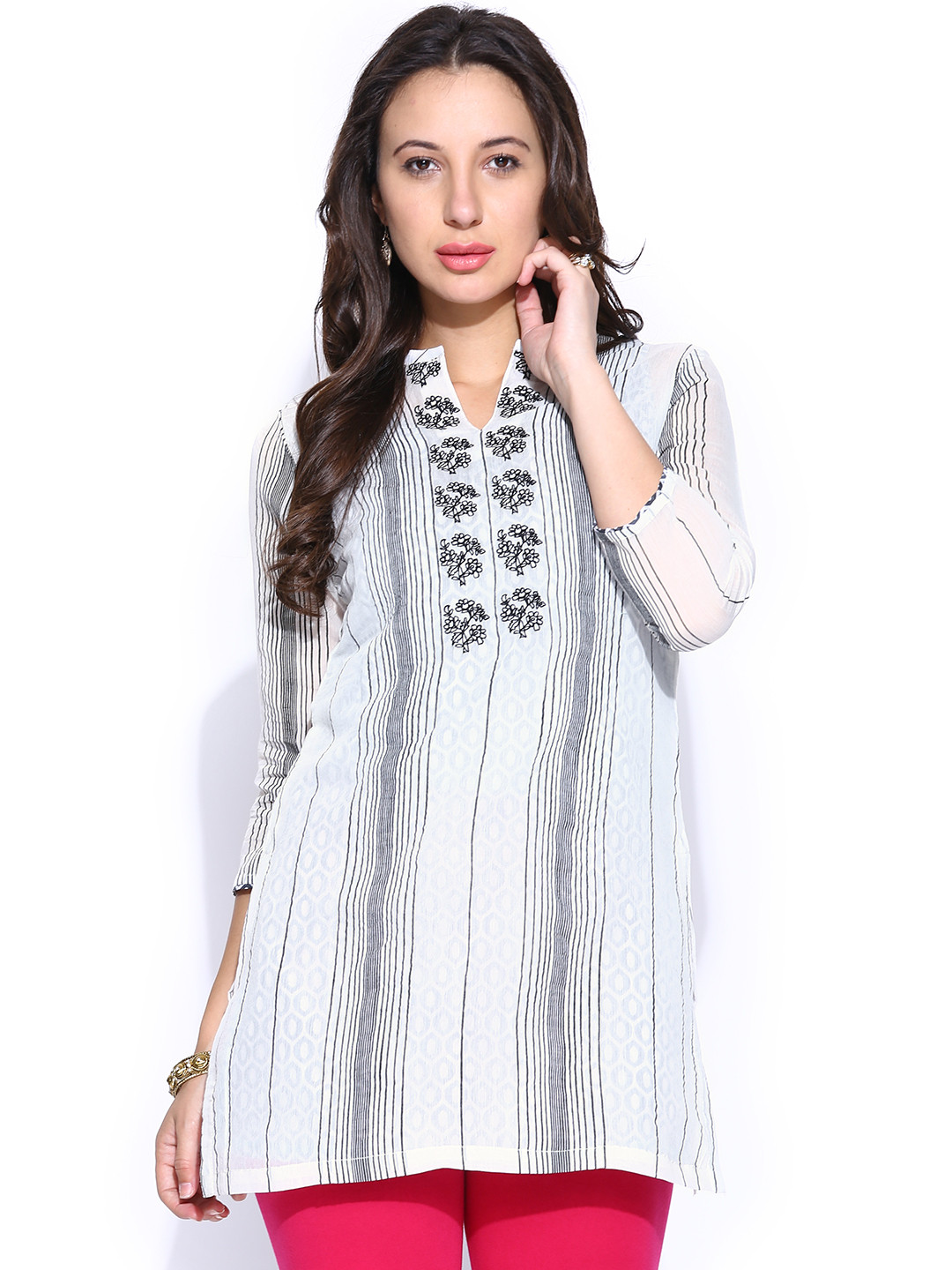 BIBA OUTLET Women Off-White Striped Kurta