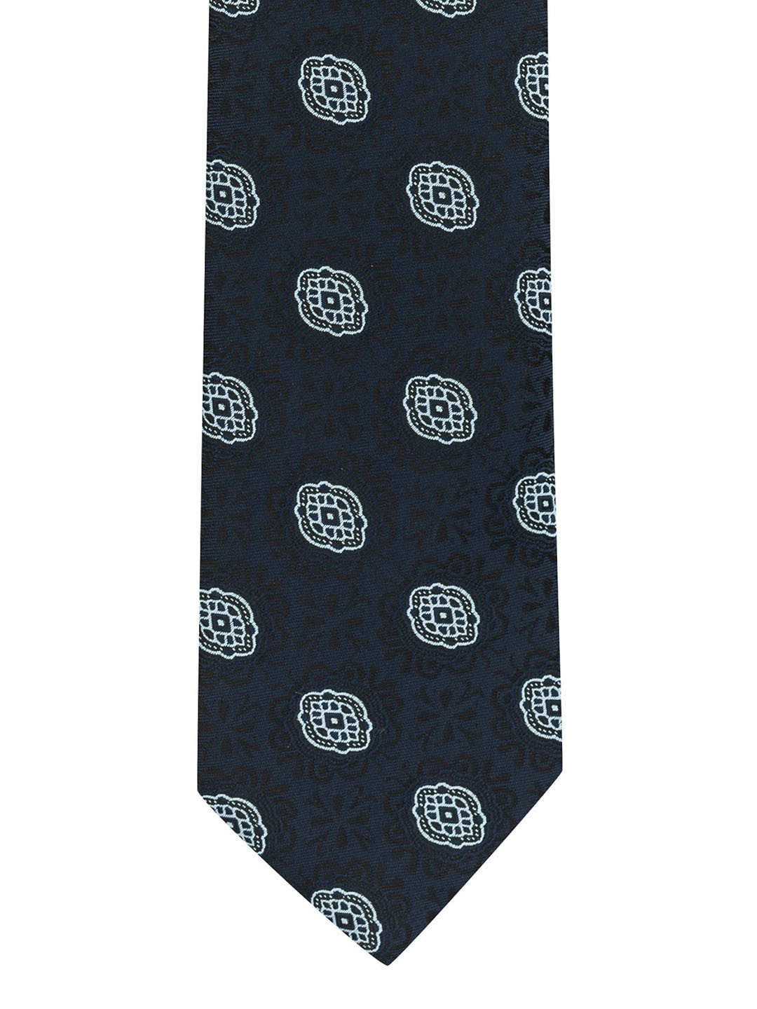 The Tie Hub Navy Blue & Off-White Printed Broad Tie