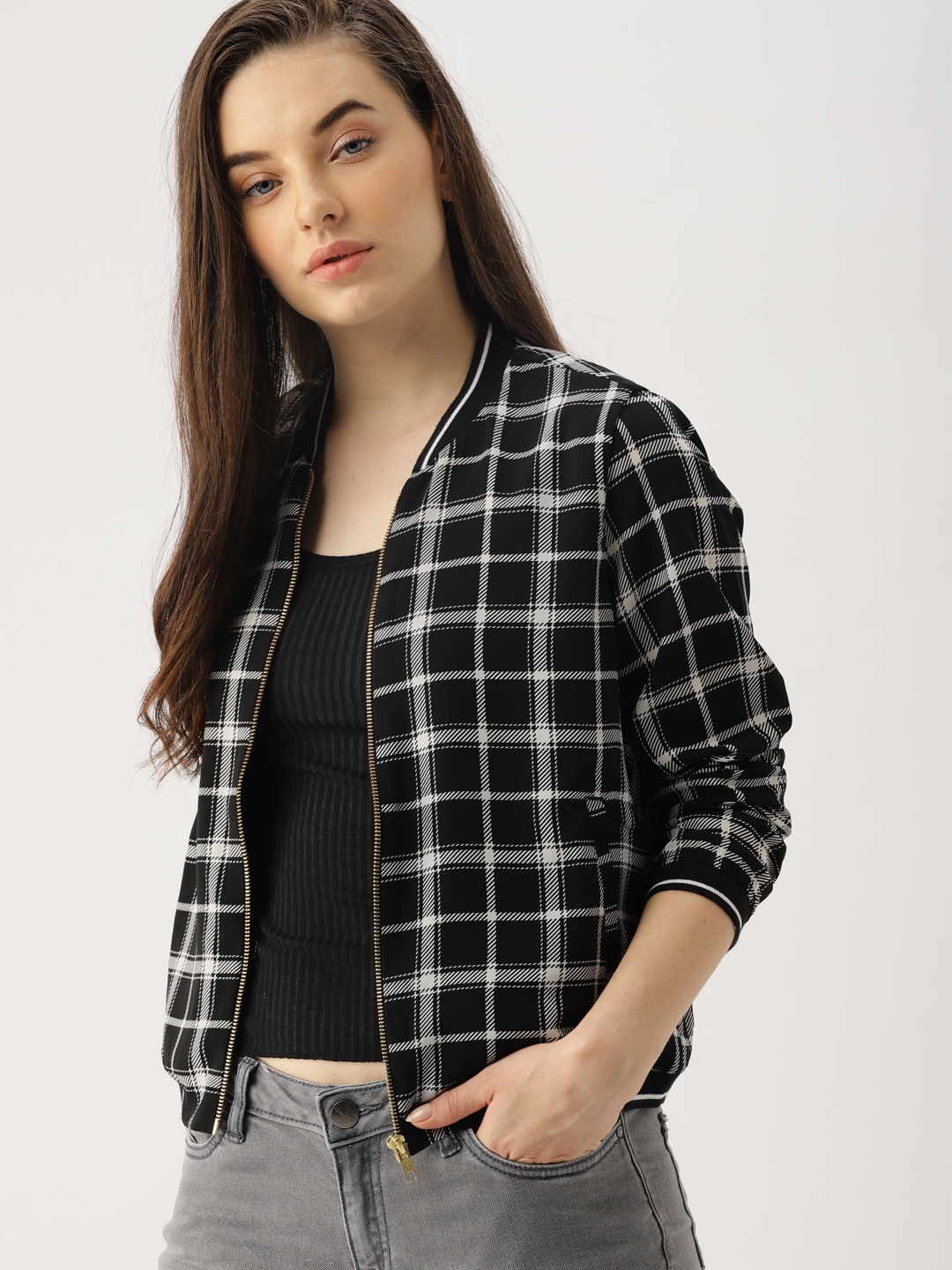 Checked bomber shop jacket womens