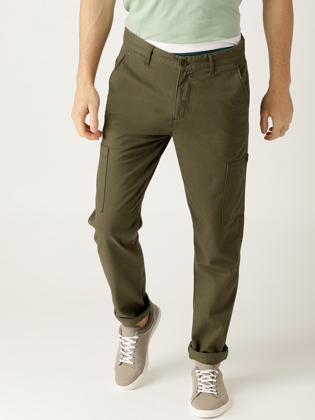 Buy United Colors Of Benetton Men Olive Green Solid Slim Fit Trousers   Trousers for Men 1604980  Myntra