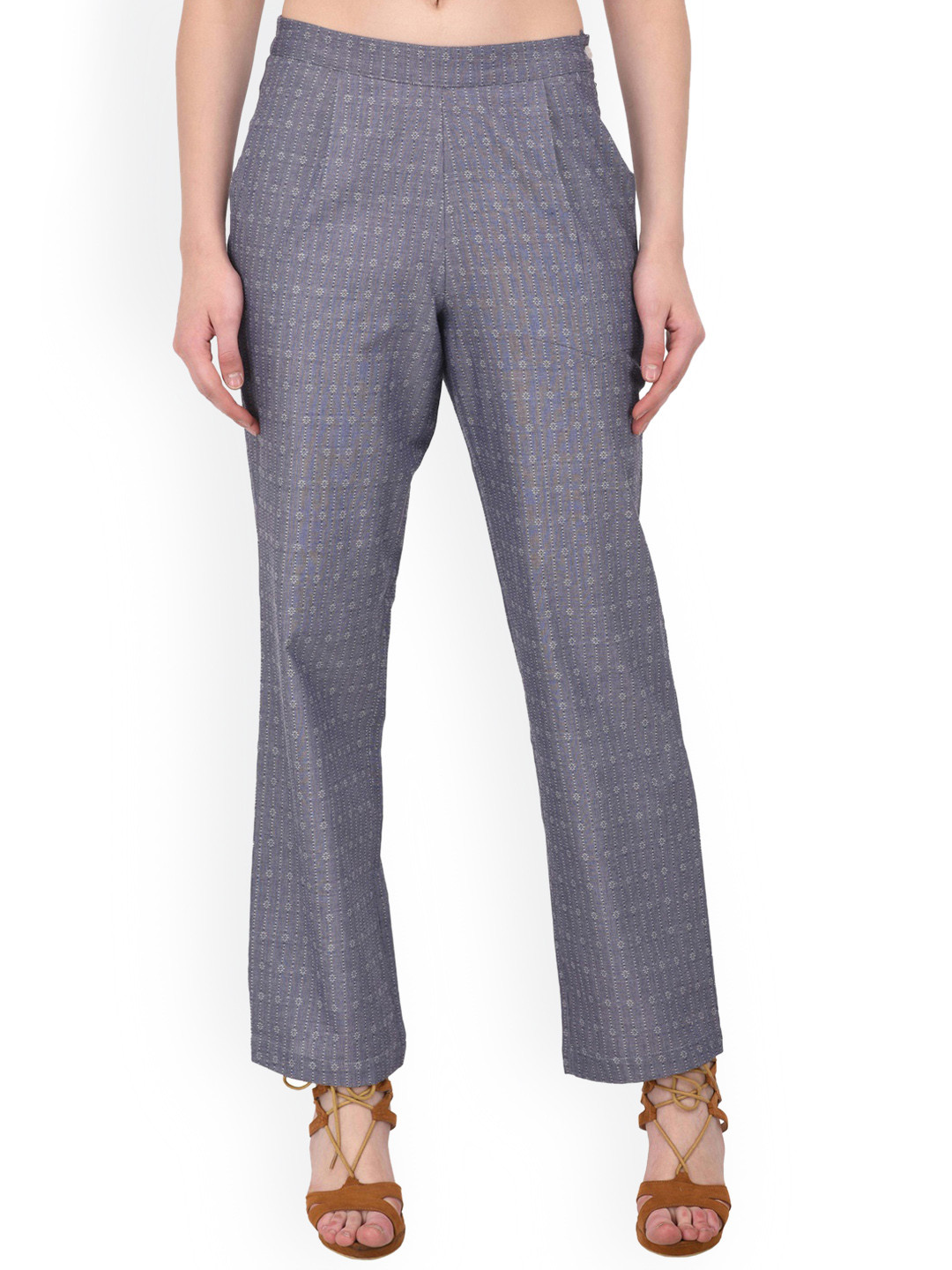Zuziz Women Grey Printed Regular Fit Regular Trousers