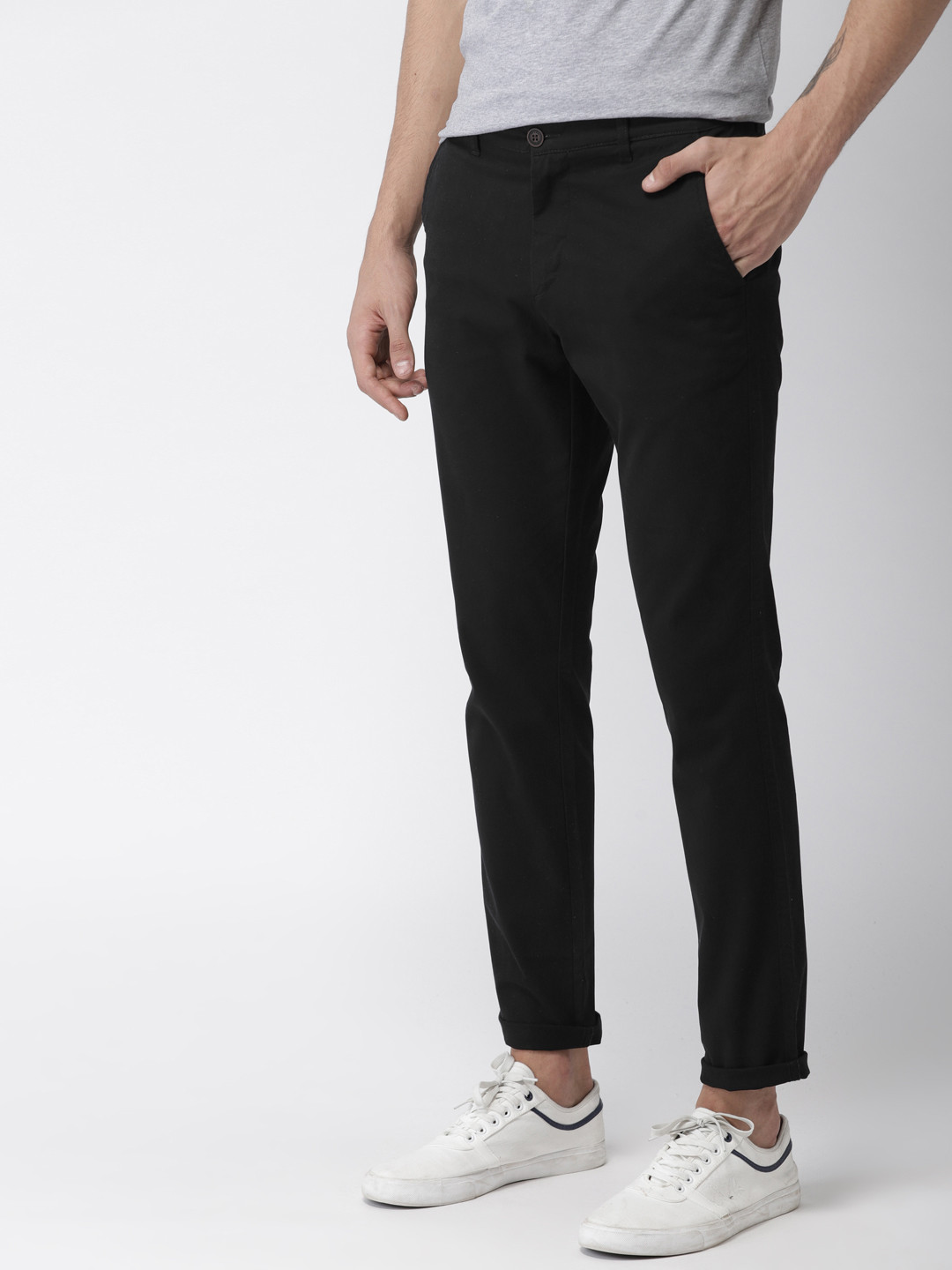 Mast & Harbour Men Black Slim Fit Solid Chinos