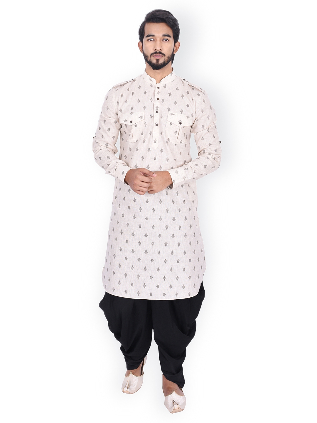 Buy Manu Men Beige Printed Pathani Kurta Kurtas for Men 6968219