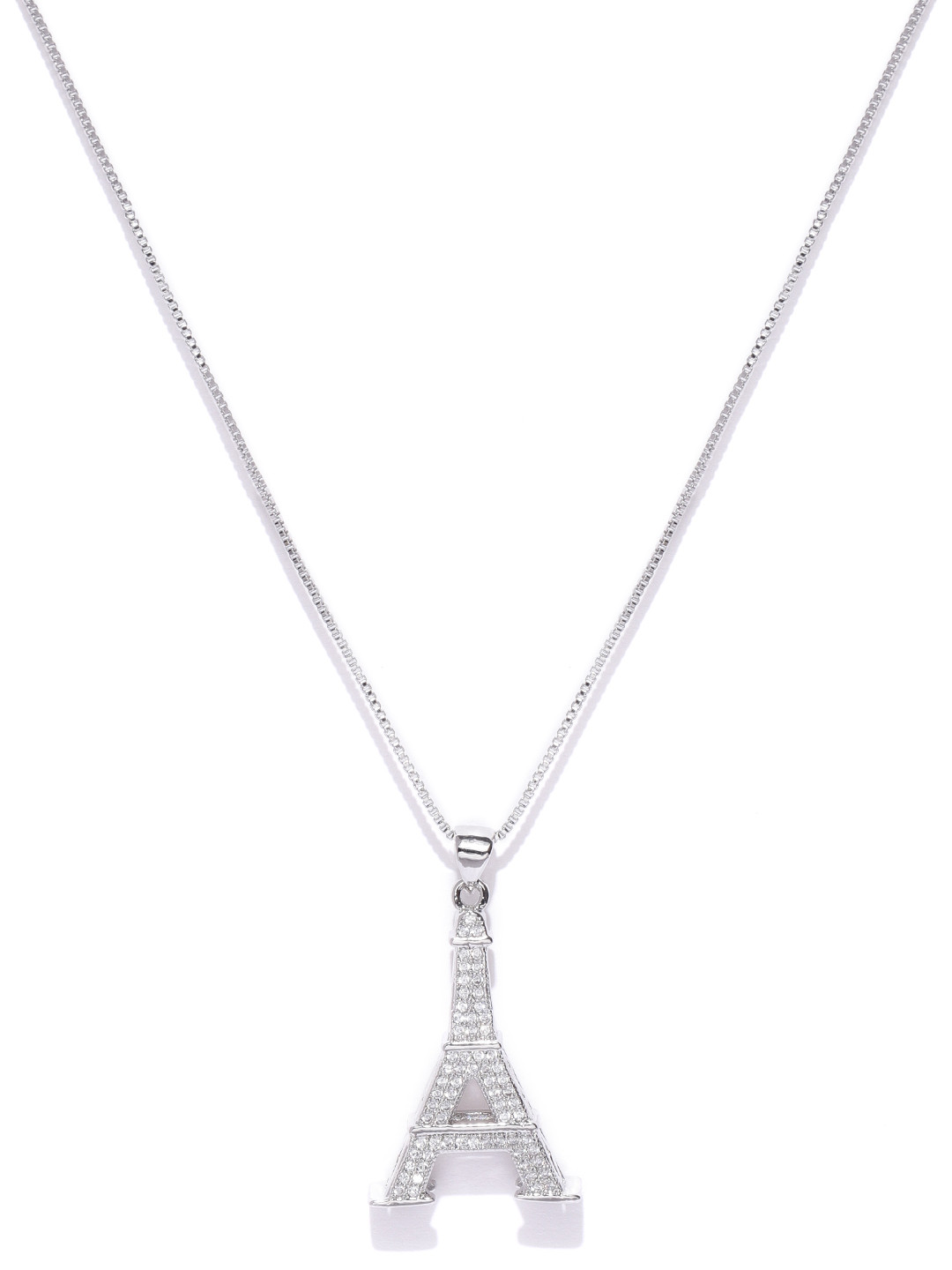 Jewels Galaxy Silver-Toned Luxuria Fashionable Eiffel Tower-Shaped Pendant with Chain
