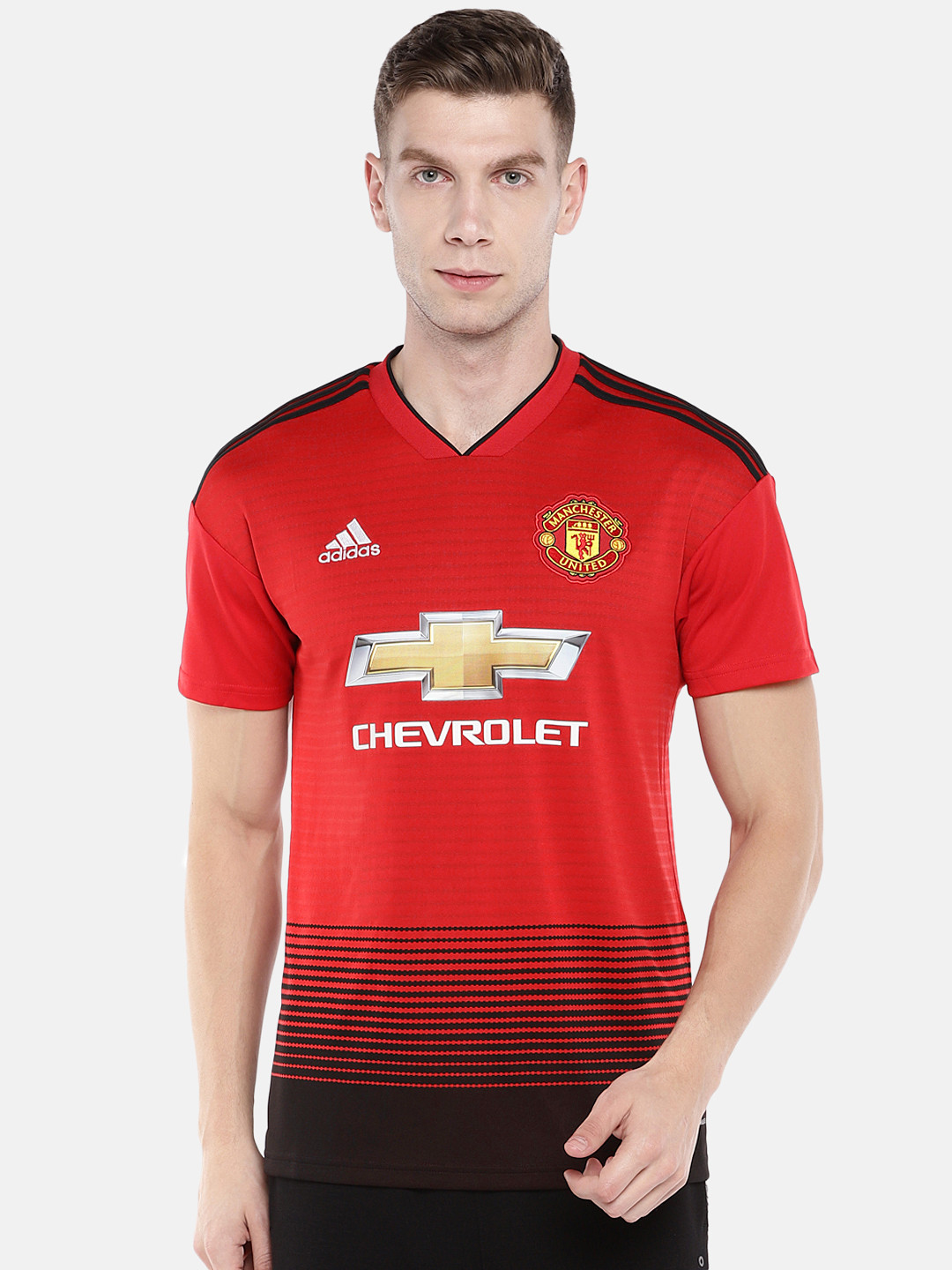 Buy Adidas Men Red Black Striped Manchester United Fc Home Football Jersey Tshirts For Men 6972341 Myntra