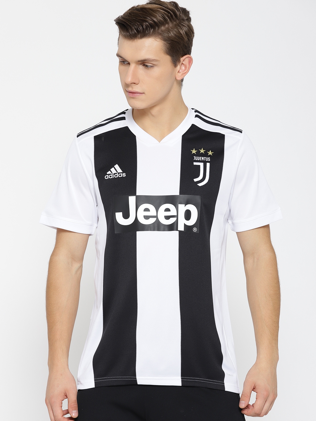 Buy Men White & Black Striped Juventus Home Football Jersey online