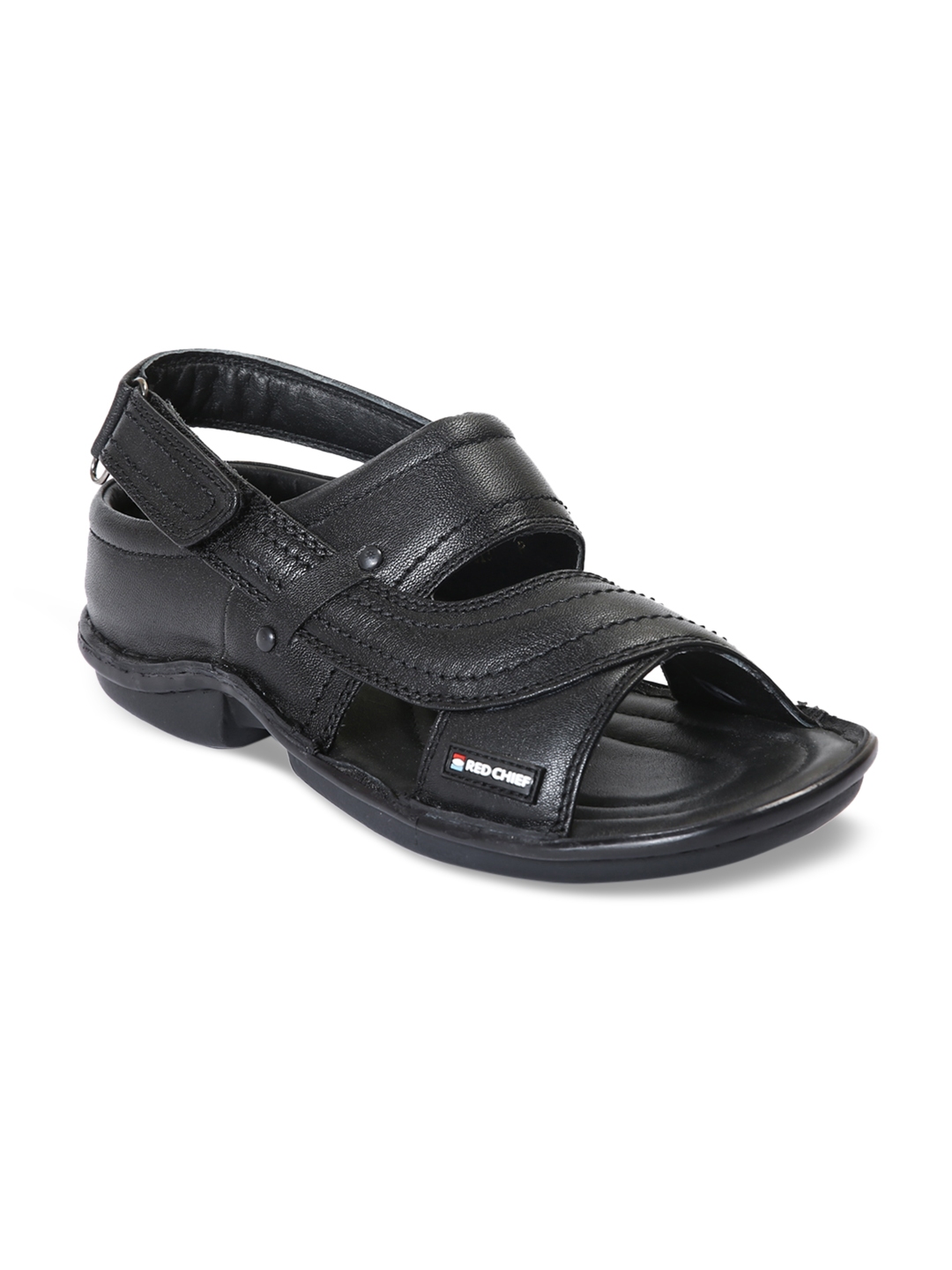 Red Chief Men Black Leather Comfort Sandals