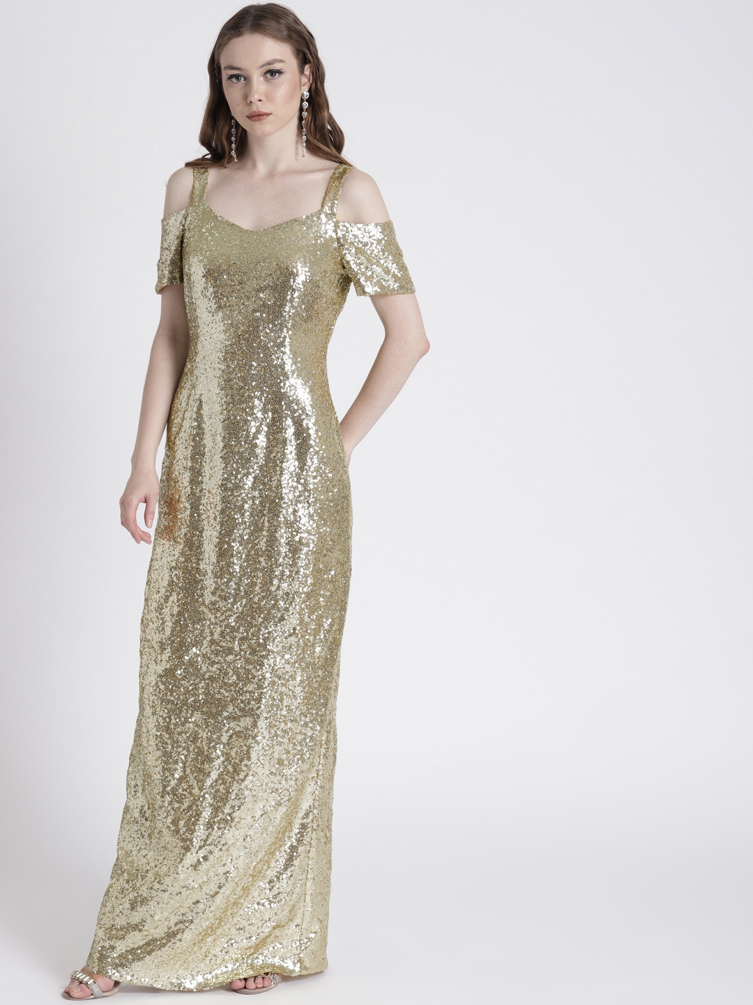 Buy FabAlley Women Gold Toned Front Drape Maxi Dress - Dresses for