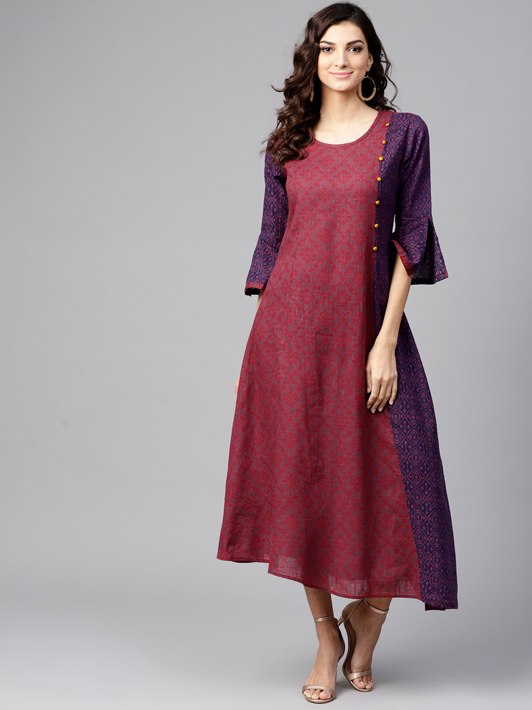 Shree Women Rust Red & Navy Blue Printed A-Line Dress