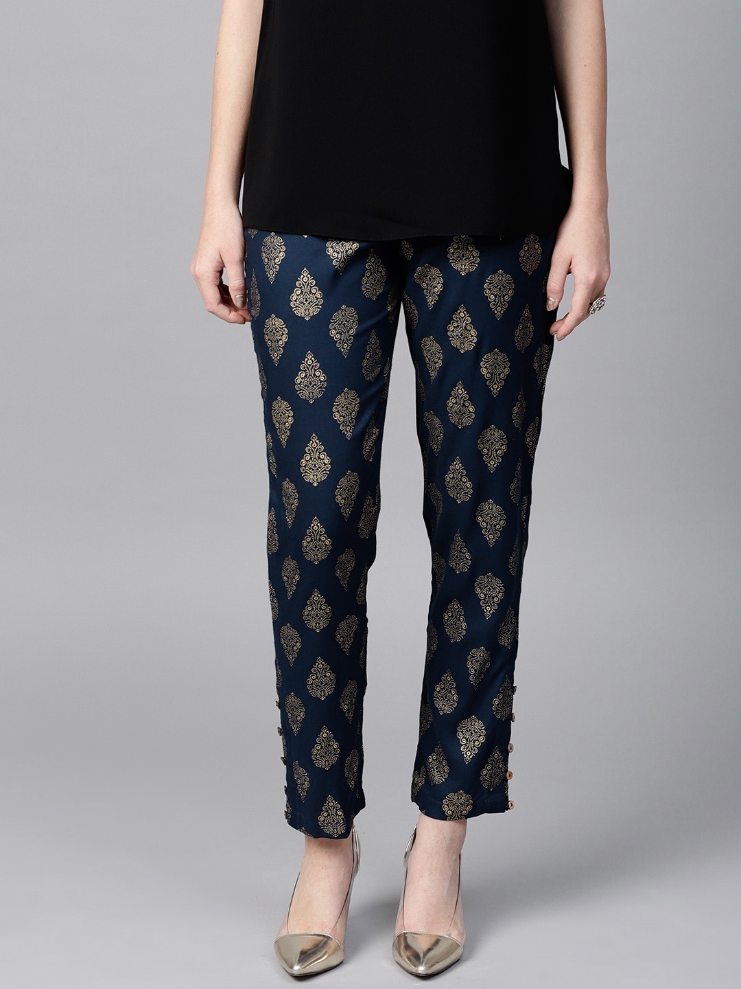 Blue  White Print Tapered Trousers  Matalan