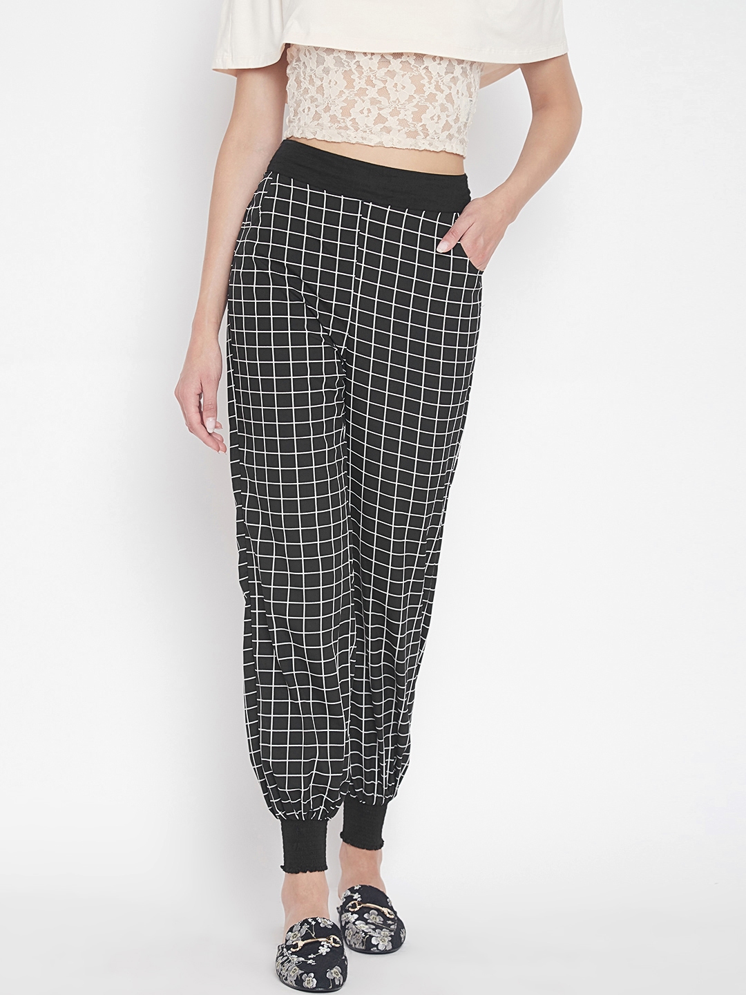 checked joggers womens