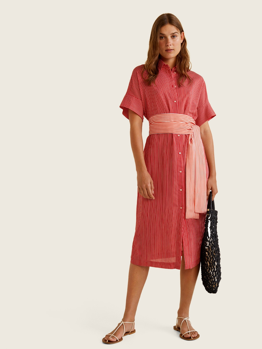 Mango red hot sale striped dress