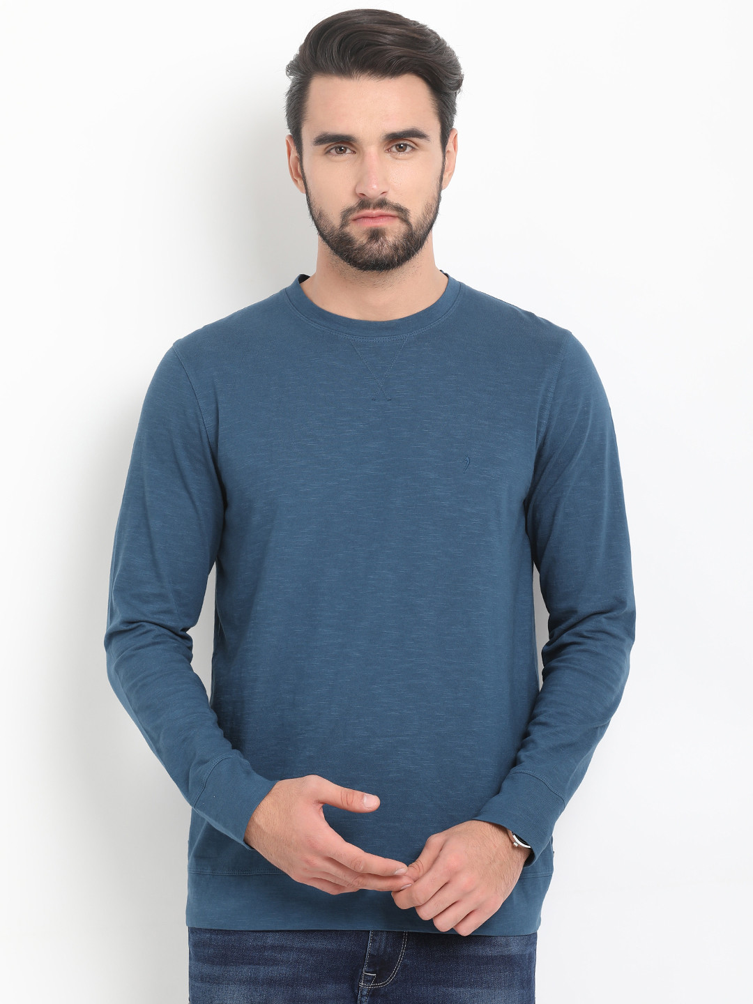 Buy Indian Terrain Men Blue Solid Round 
