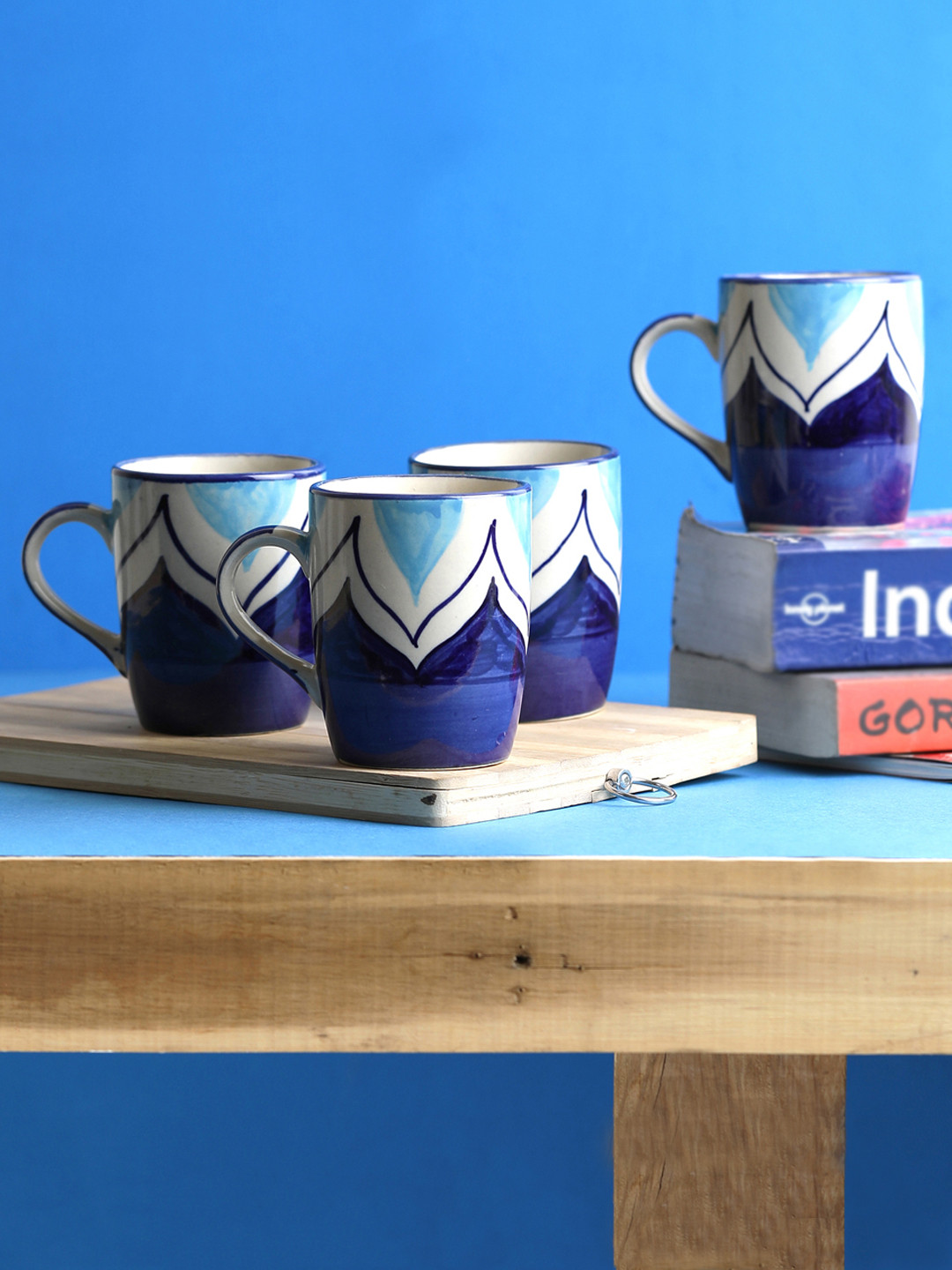 MIAH Decor Set of 4  Blue Printed Ceramic Cups