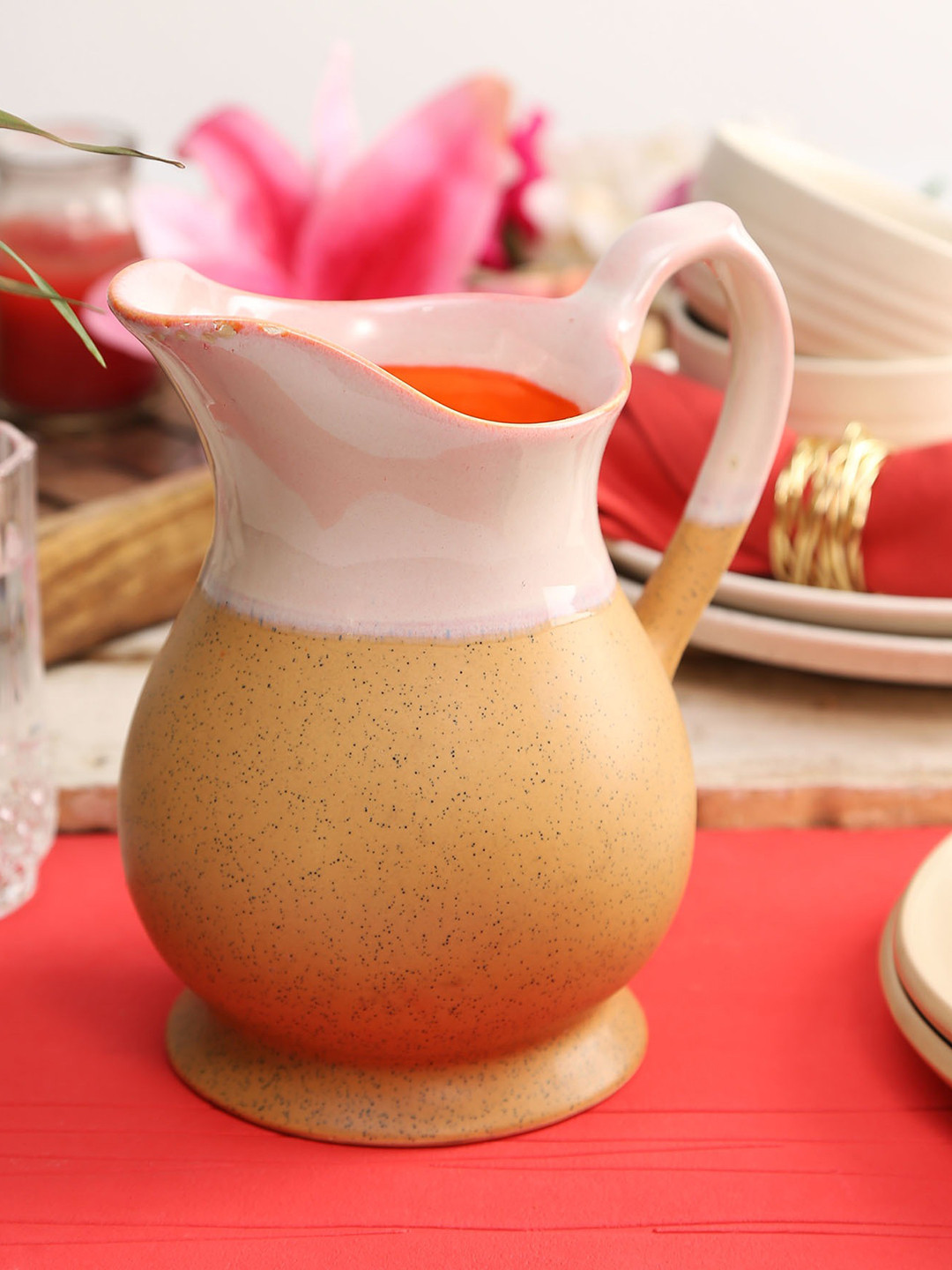 MIAH Decor Beige & White Textured Ceramic Water Jug