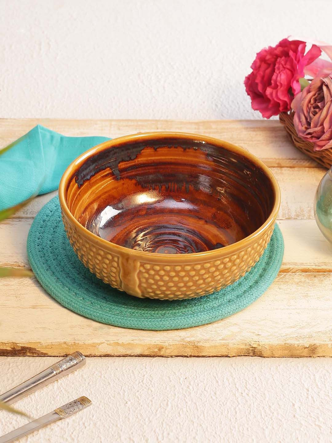 MIAH Decor Brown Solid Ceramic Bowl