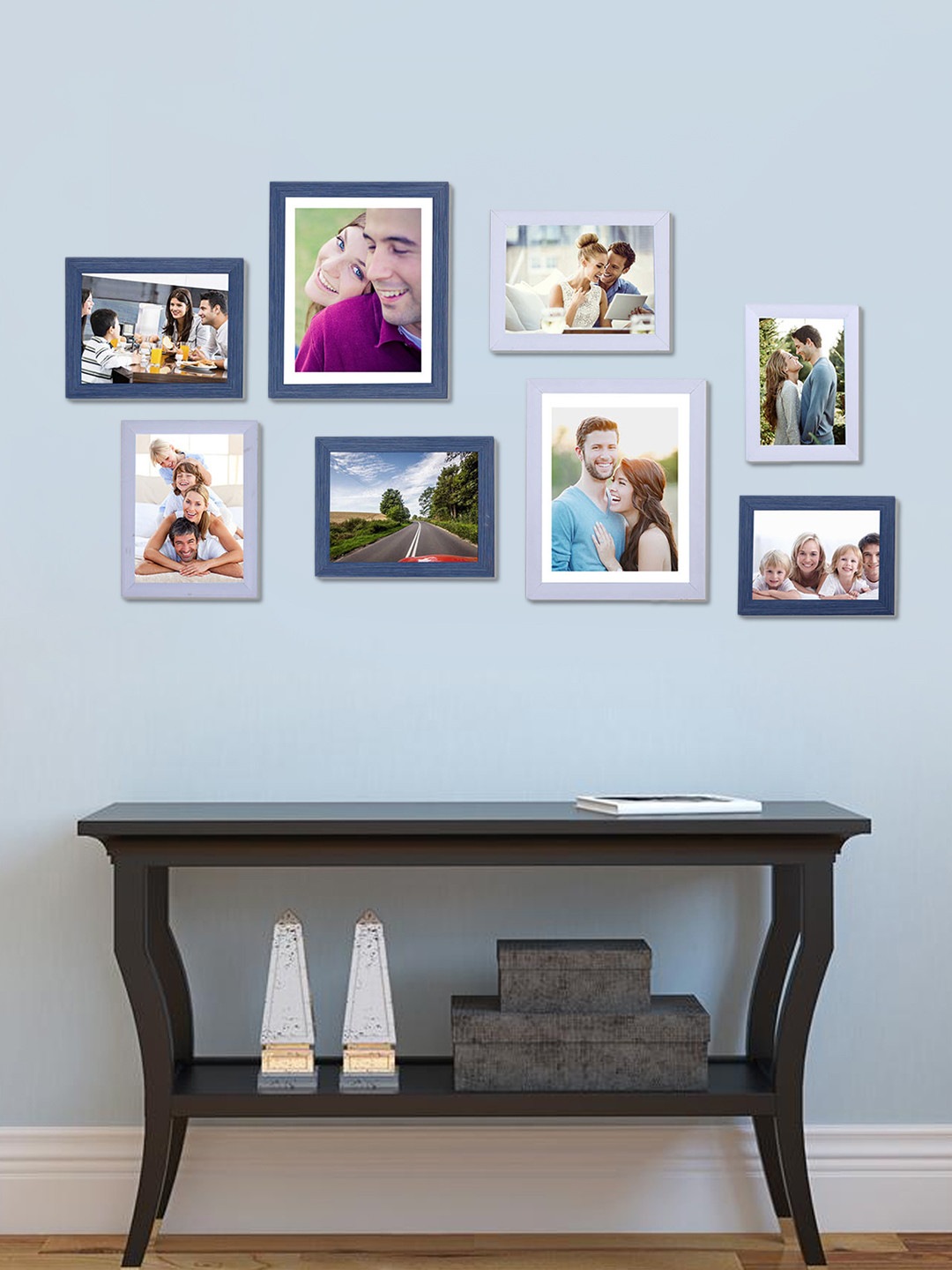 Art Street Blue & Grey Solid Set of 8 Wall Photo Frames