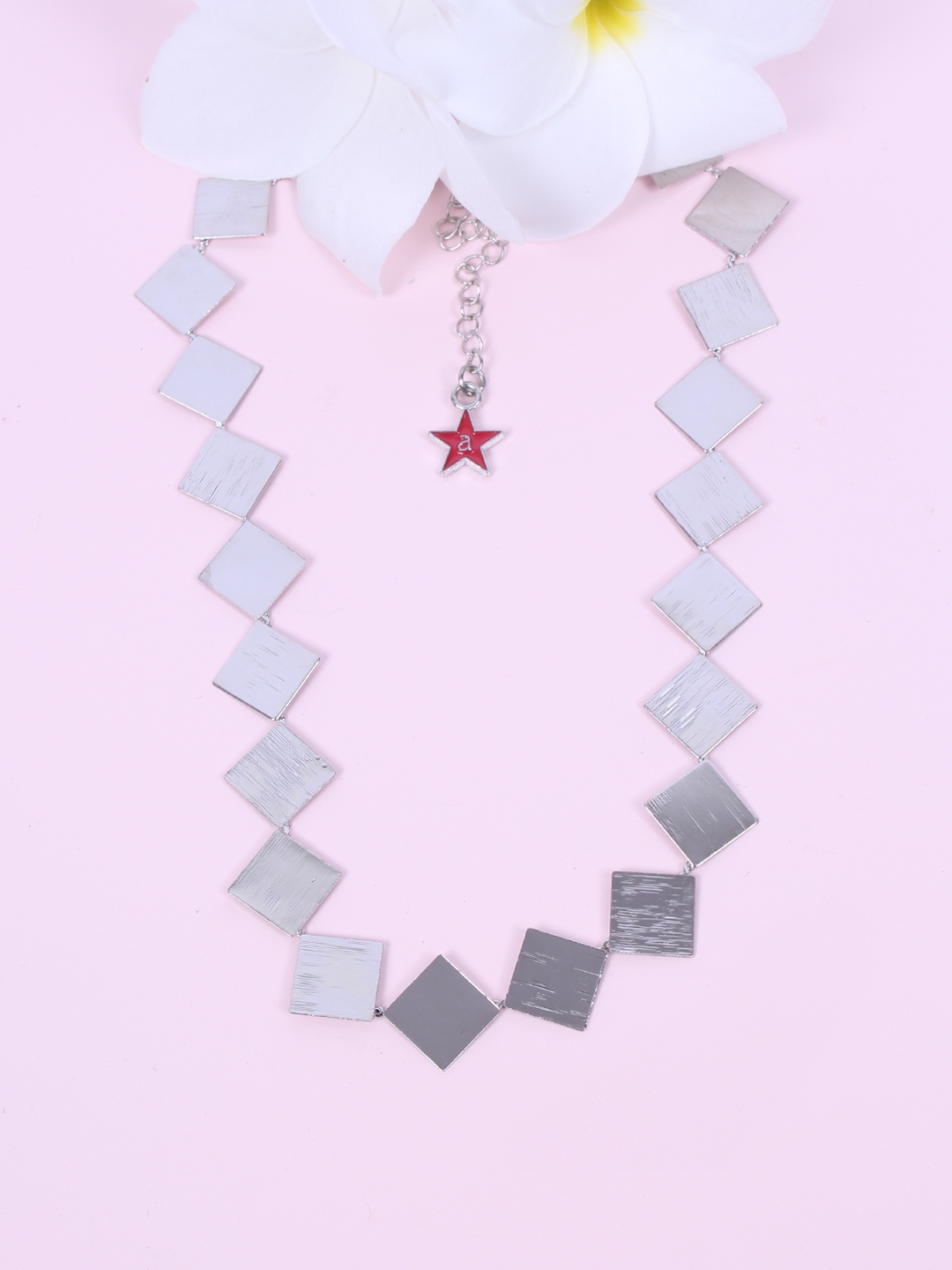 Ayesha Women Silver Toned Square Plates Metal Choker Necklace