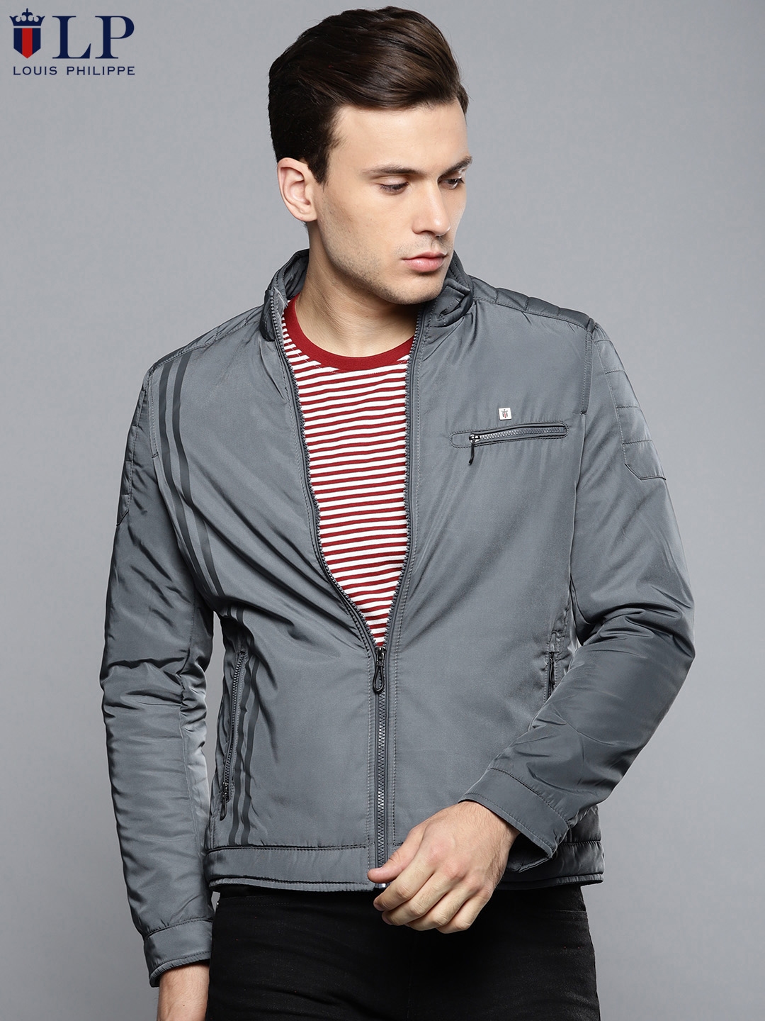 Louis Philippe Sport Men Grey Solid Tailored Jacket
