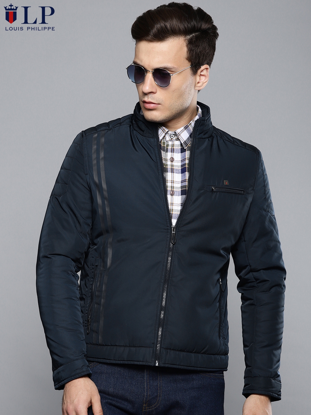 Louis Philippe Sport Men Navy Solid Padded Jacket