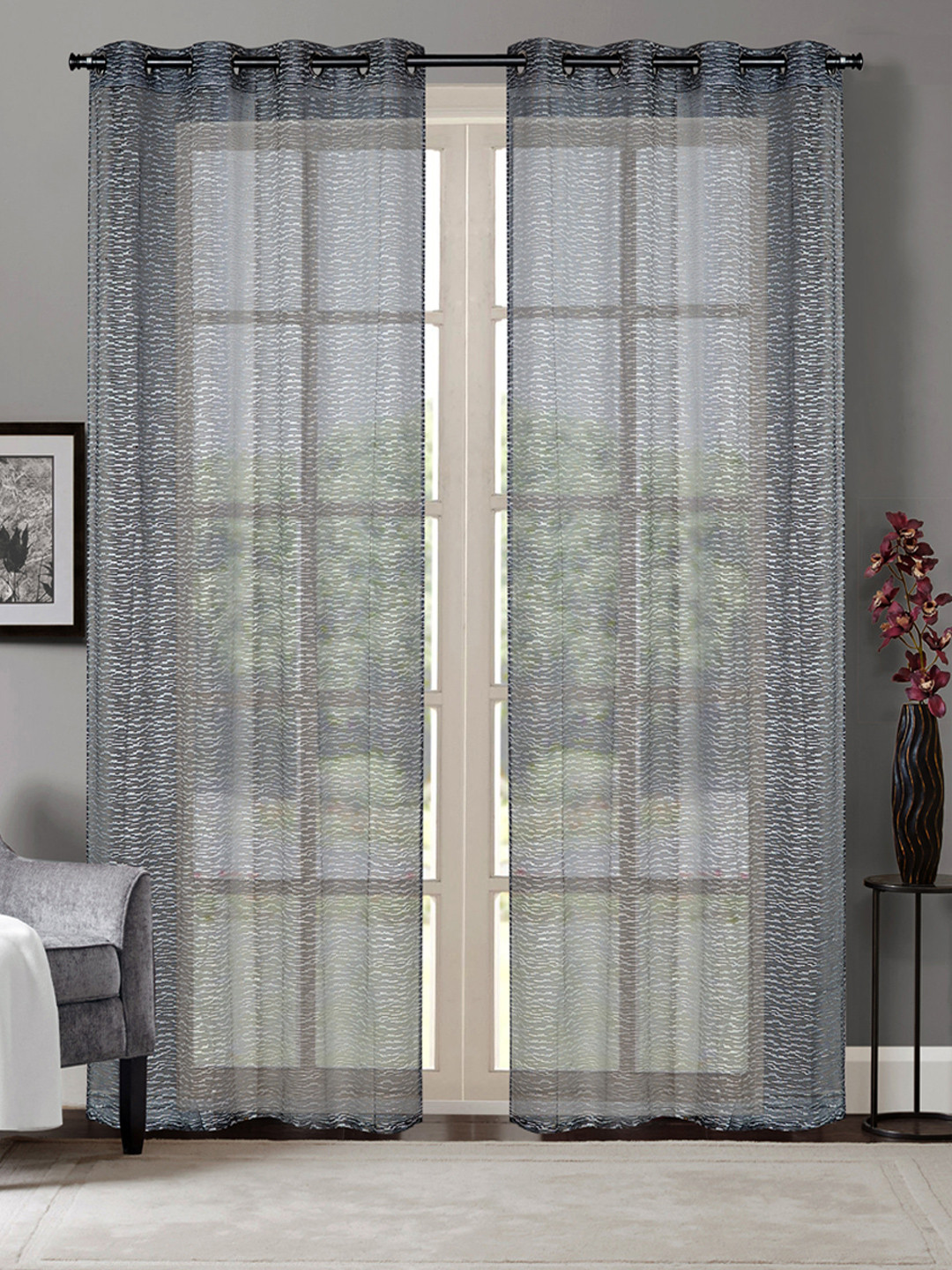 Deco Window Grey Sheer Door Curtains