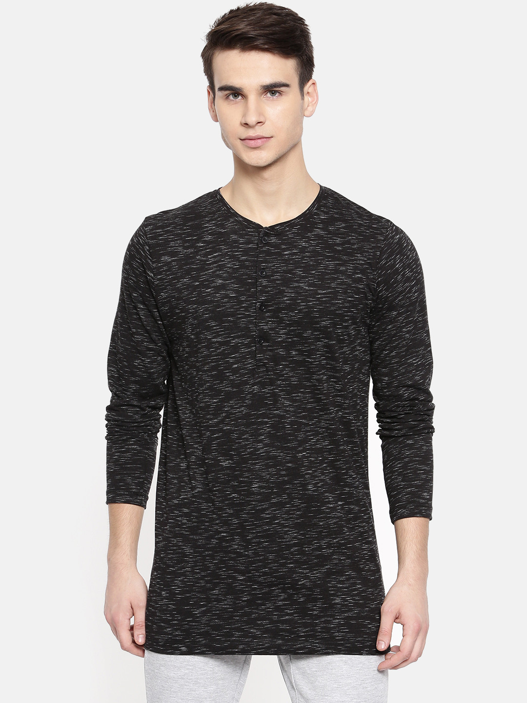 SKULT by Shahid Kapoor Men Black Solid Henley Neck Pure Cotton T-shirt