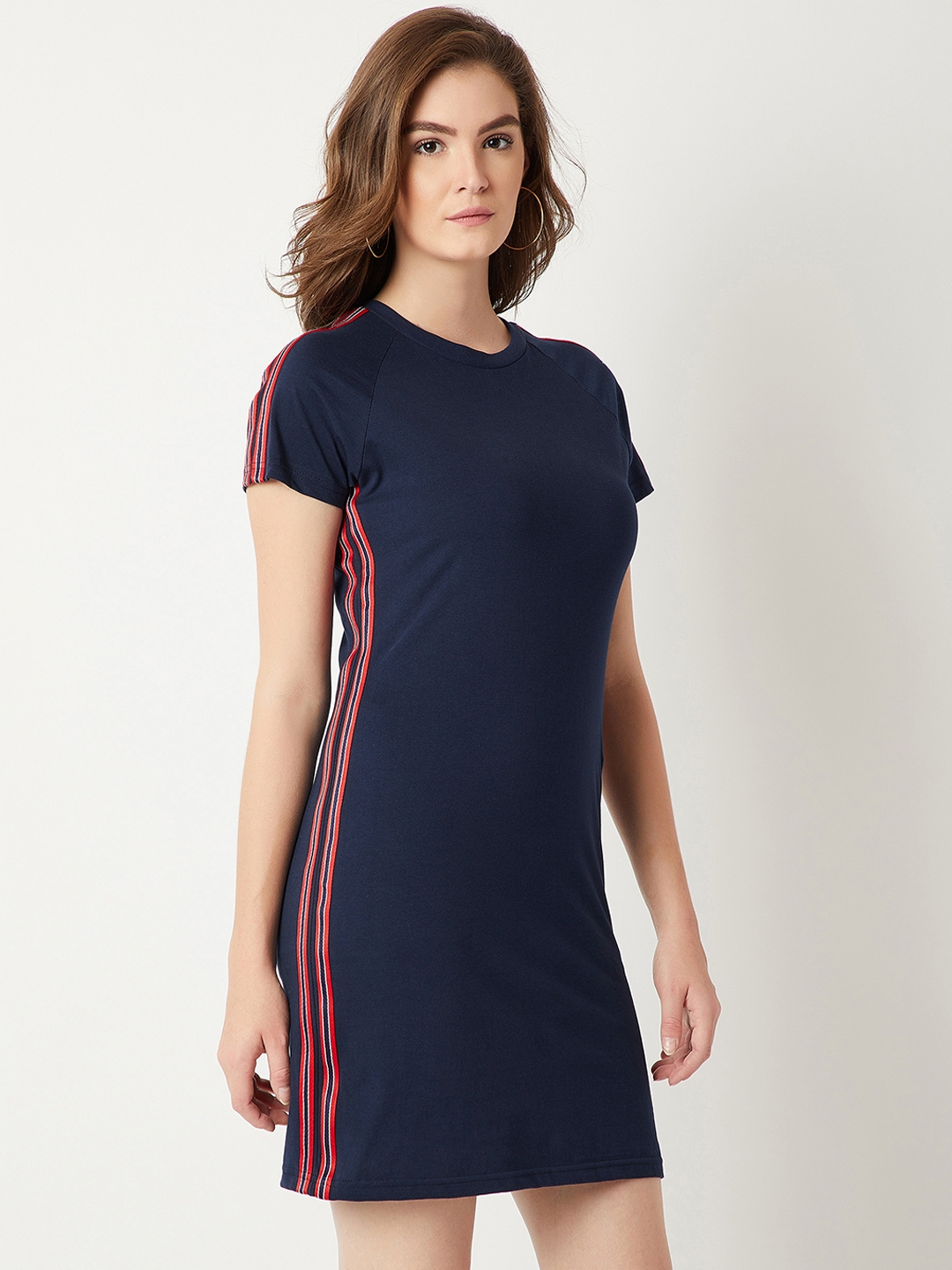 Buy Miss Chase Women Navy Blue Solid T Shirt Dress - Dresses for