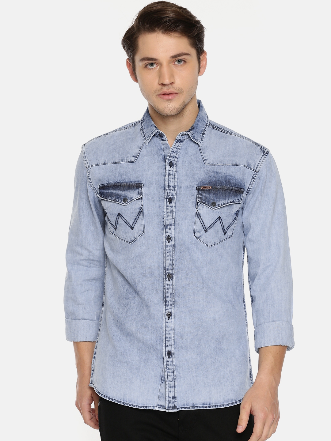 Buy Wrangler Men Blue Slim Fit Faded Casual Denim Shirt - Shirts for Men  7027732 | Myntra