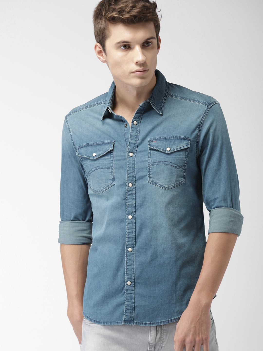 huurder liter Lijkenhuis Buy Tommy Hilfiger Men Blue Regular Fit Faded Denim Casual Shirt - Shirts  for Men 7029200 | Myntra
