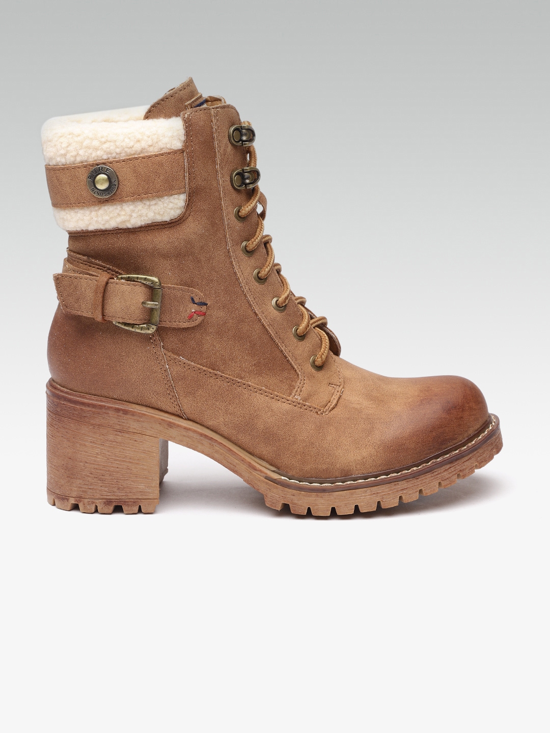 Buy ELLE Women Brown Solid Heeled Boots 