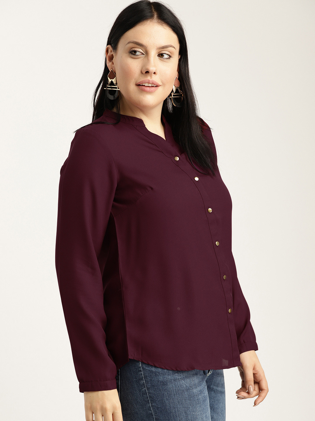 Sztori Plus Size Women Burgundy Solid Top