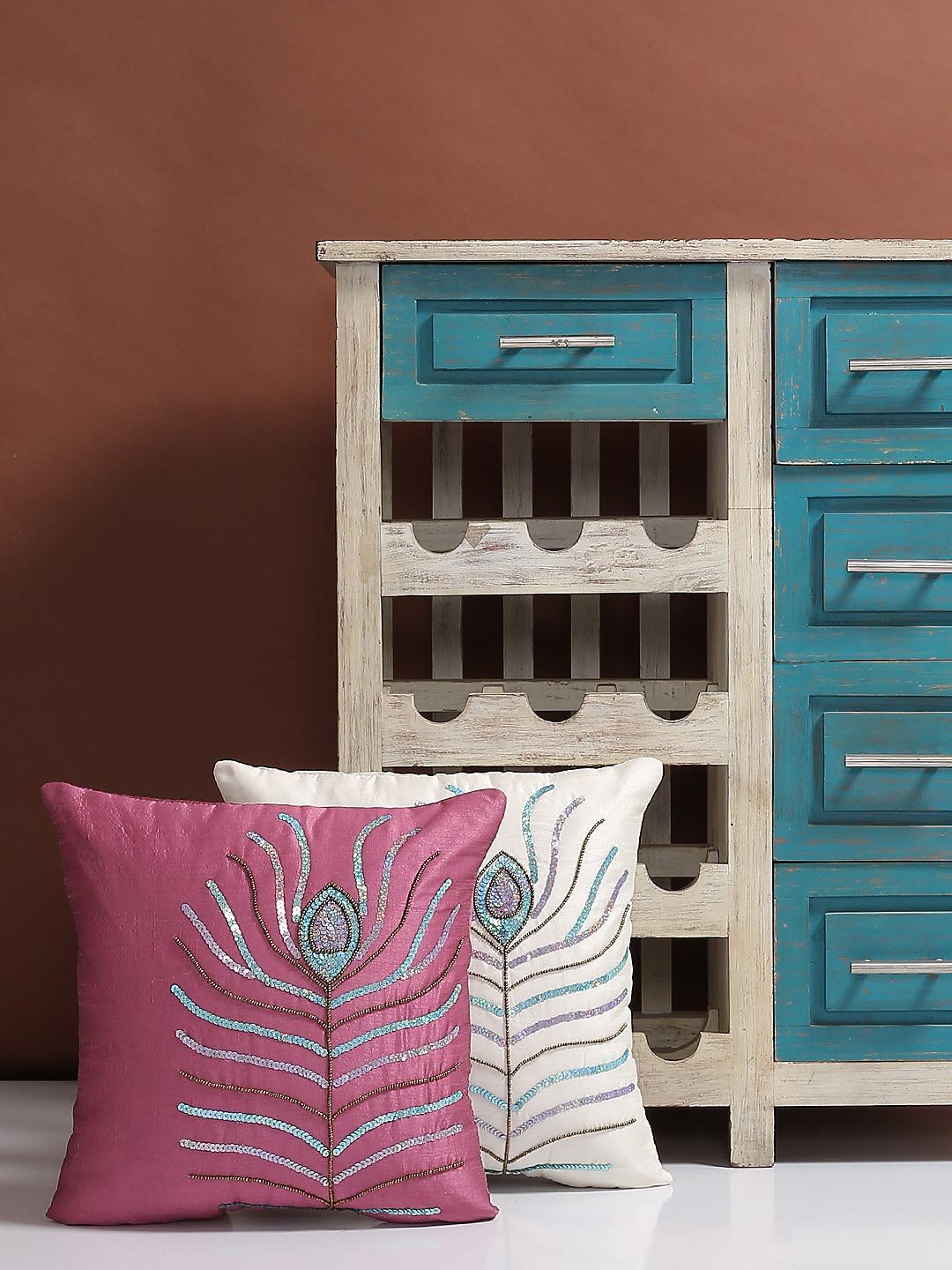 Alina decor Teal Blue 40.6 cm x 40.6 cm Set of 2 Cushion Covers