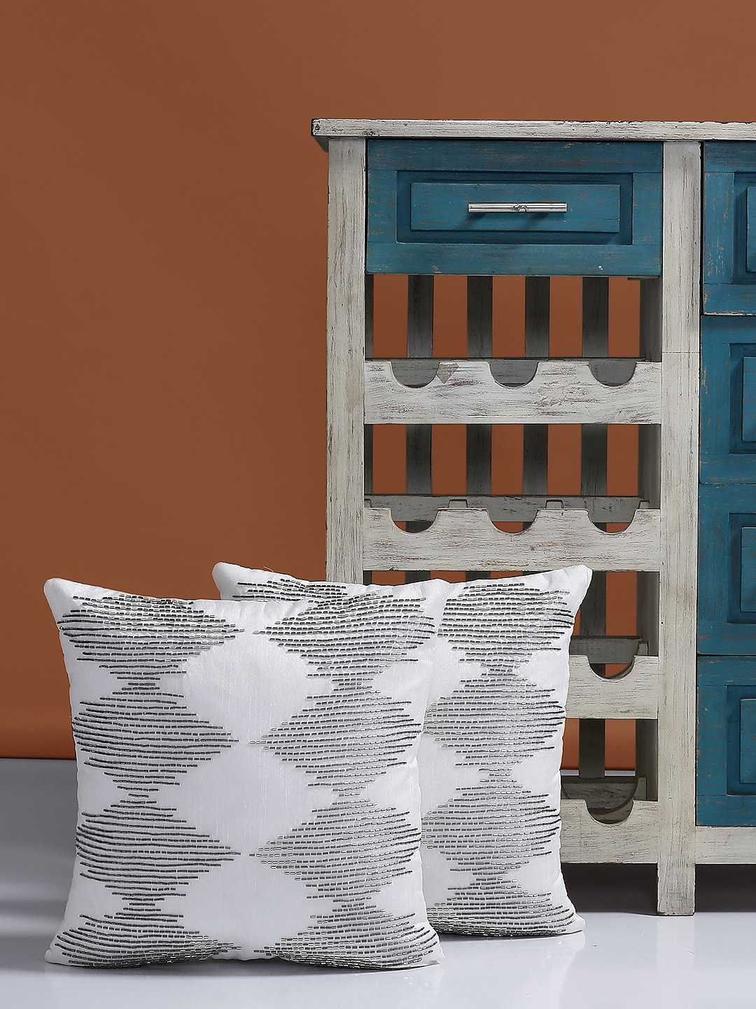 Alina decor White Embroidered Polyester Washable 2 Pcs Square Cushion Covers - 16 x 16 In