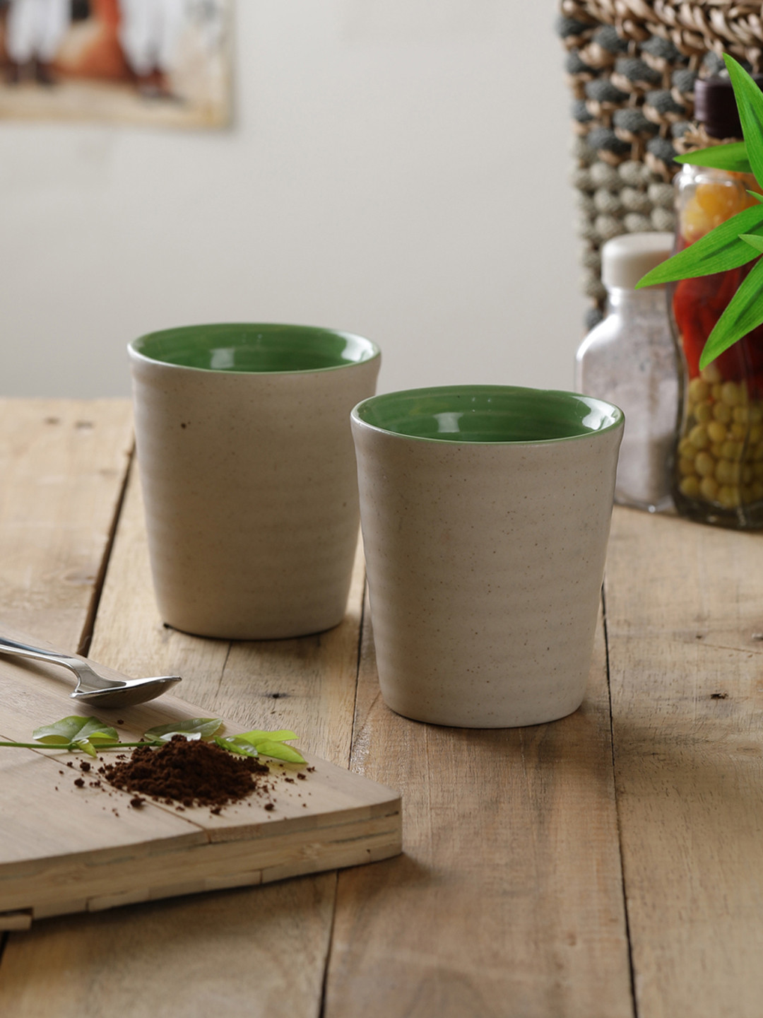 MIAH Decor Irish Off White Textured Ceramic Handmade 4 Piece Kulhad-300ml